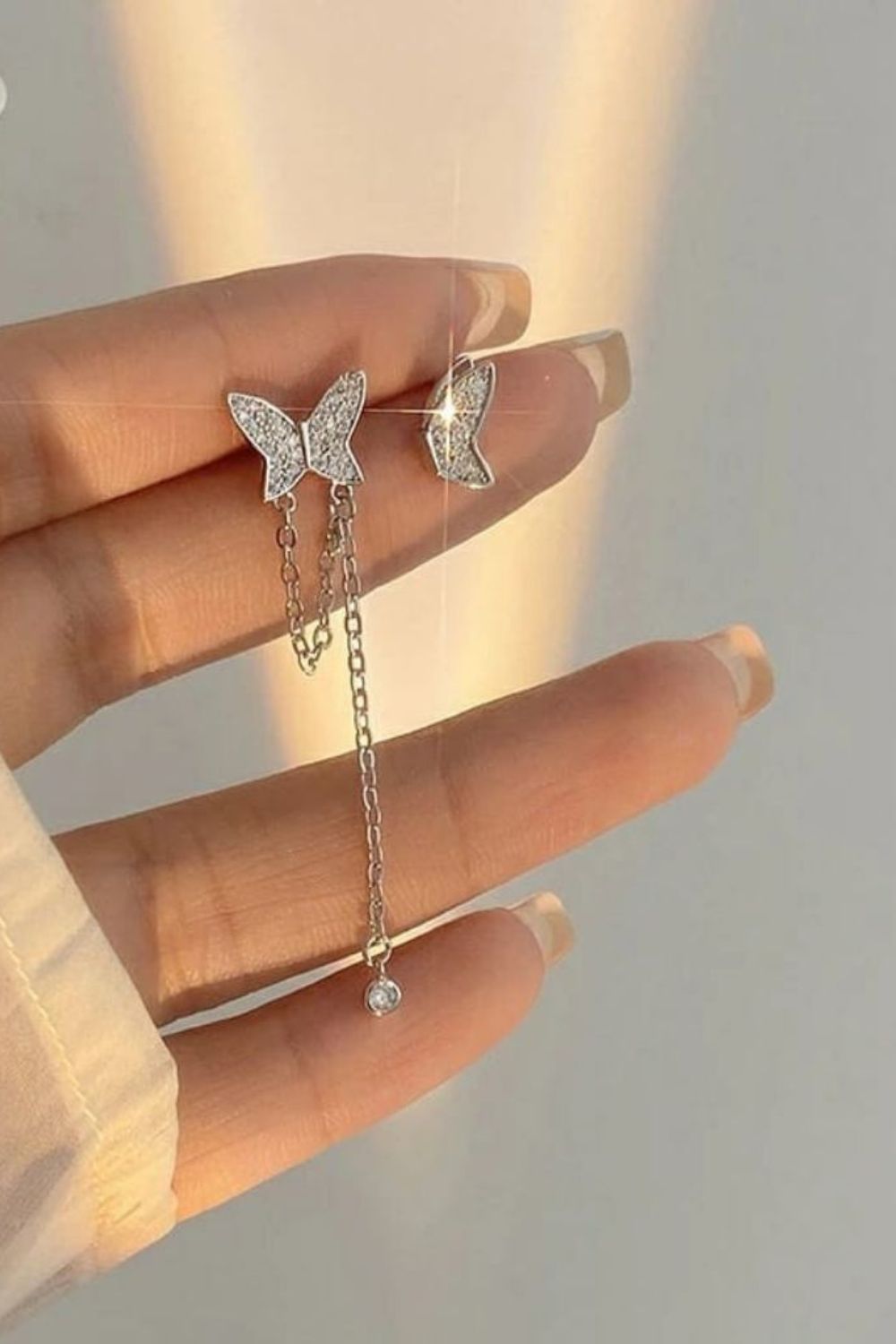 Silver The Colourful Aura Silver Butterfly Ear Cuff with Dangle Chain and Stud, Silver, Image 4 of 4