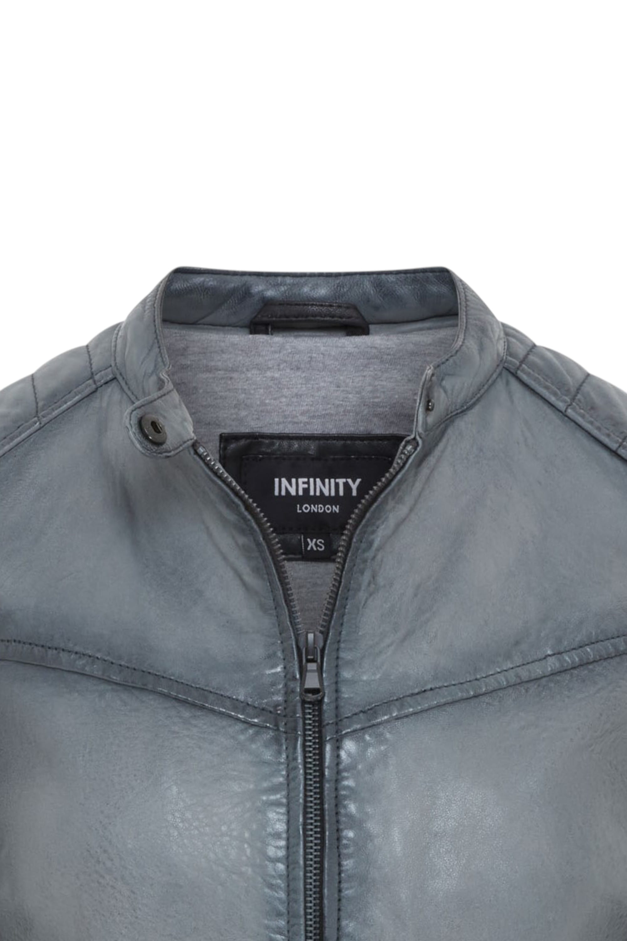 Grey Quilted Leather Biker Jacket-Horten, Image 5 of 6