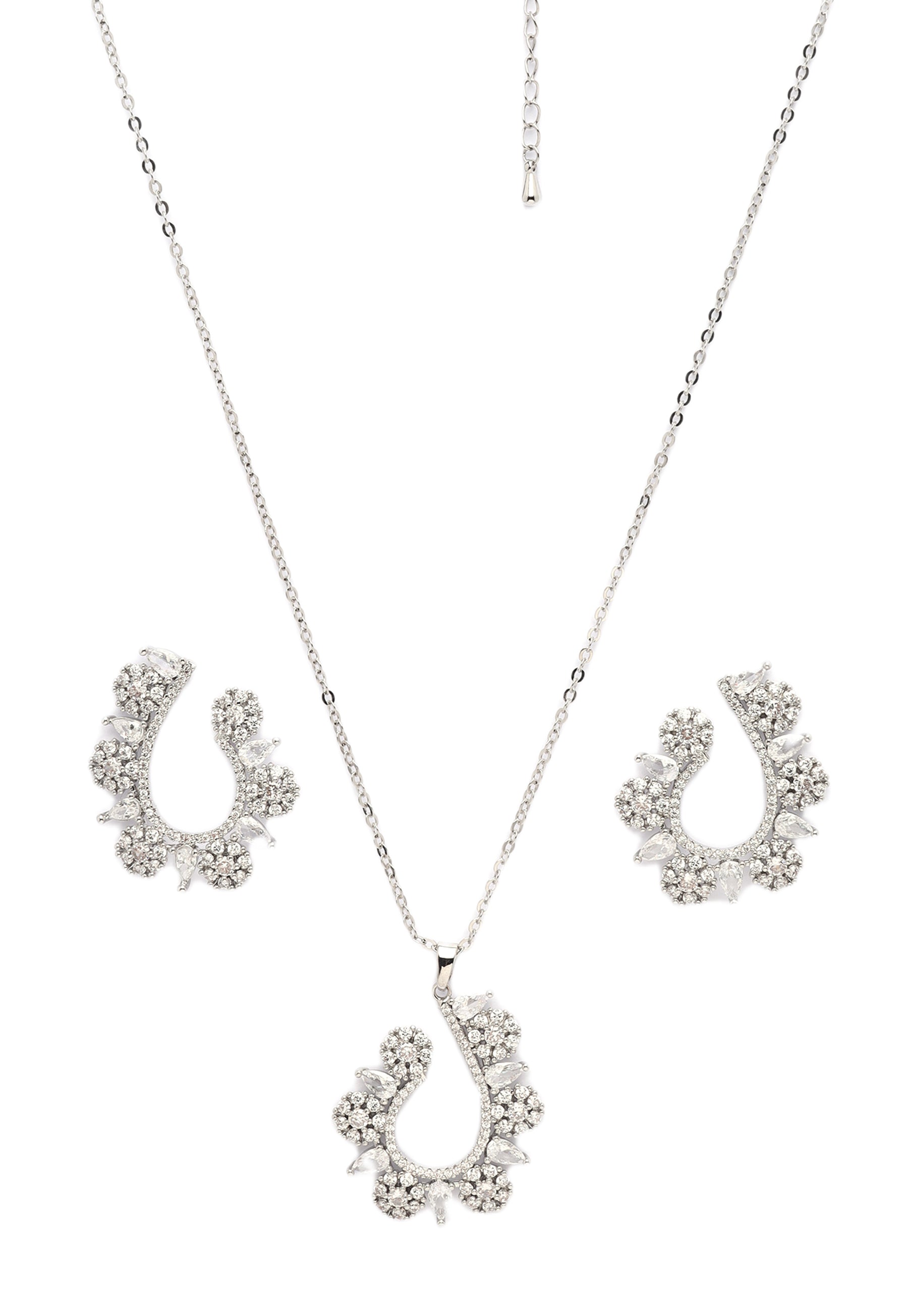 Metallic Dainty Floral Earrings And Necklace Set