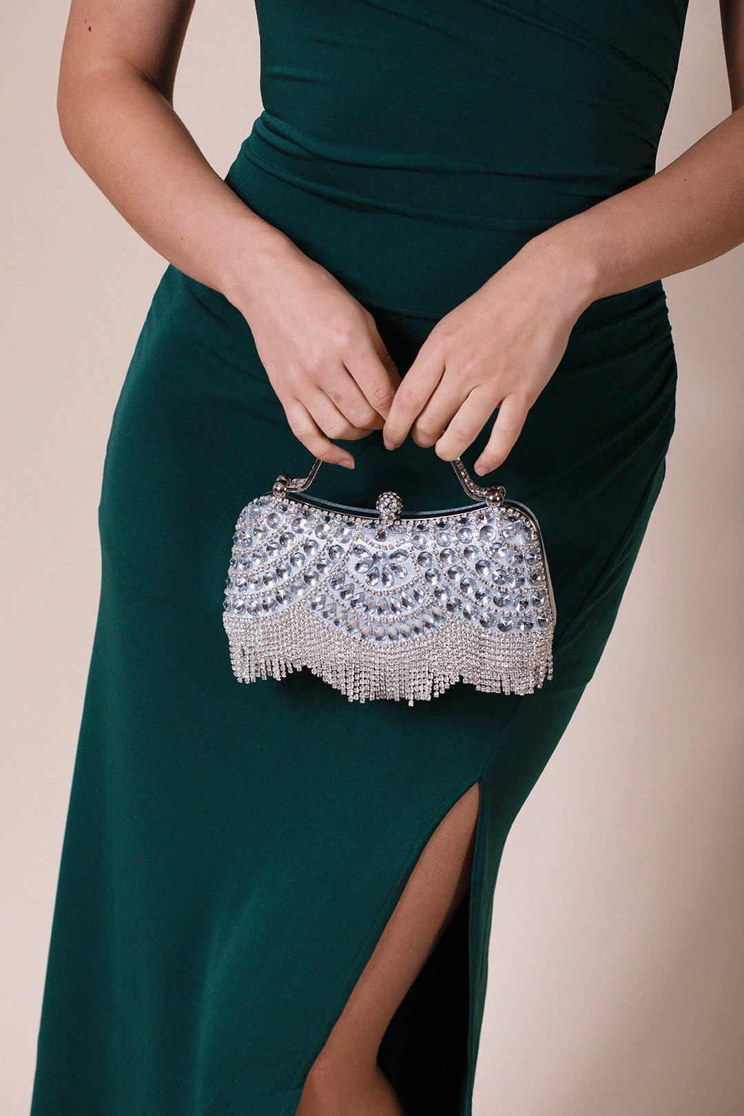 Silver Embellished Fringe Clutch Bag In Silver, Image 1 of 2