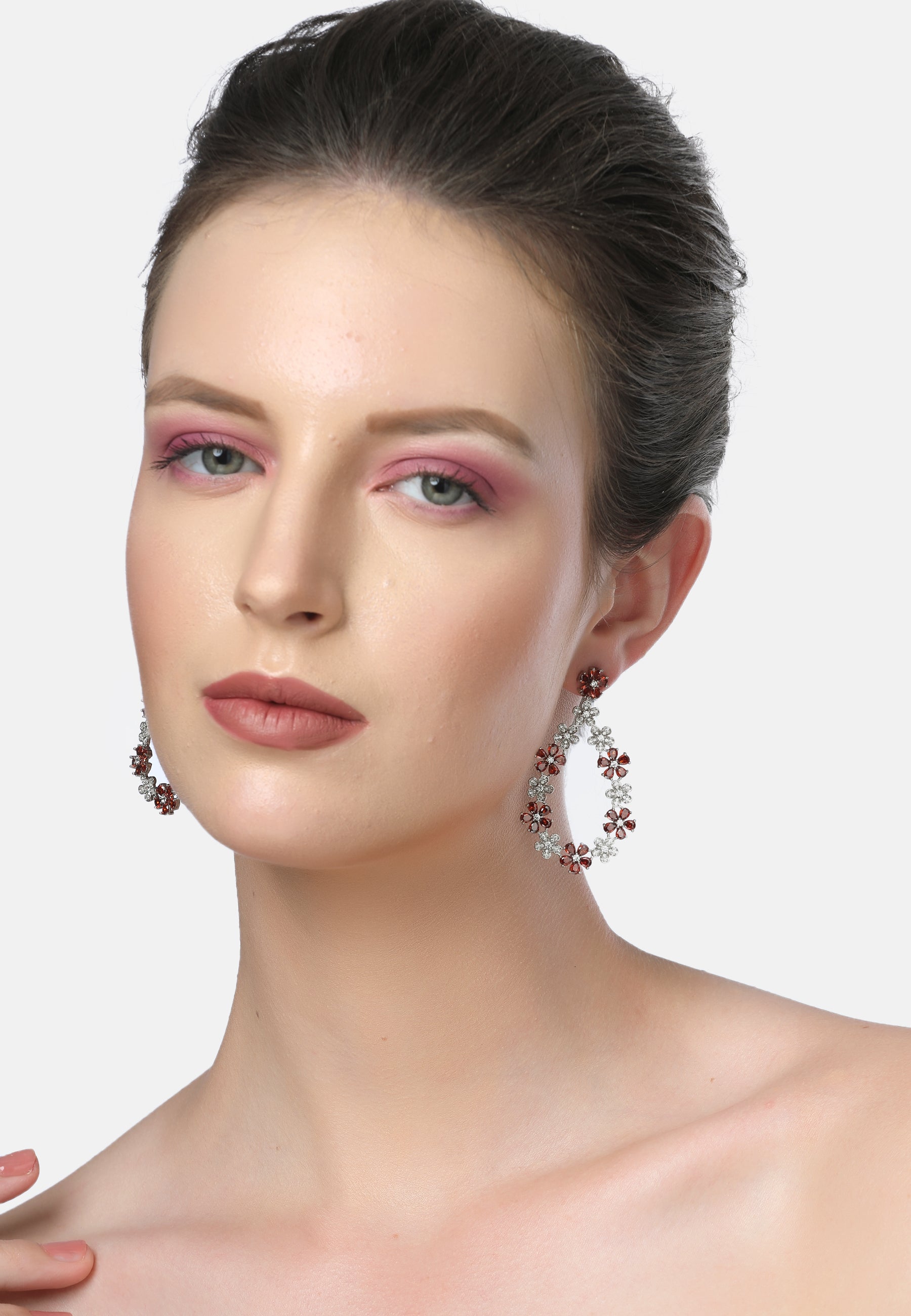 Red Diva Dainty Floral Dangle Earrings, Image 4 of 5