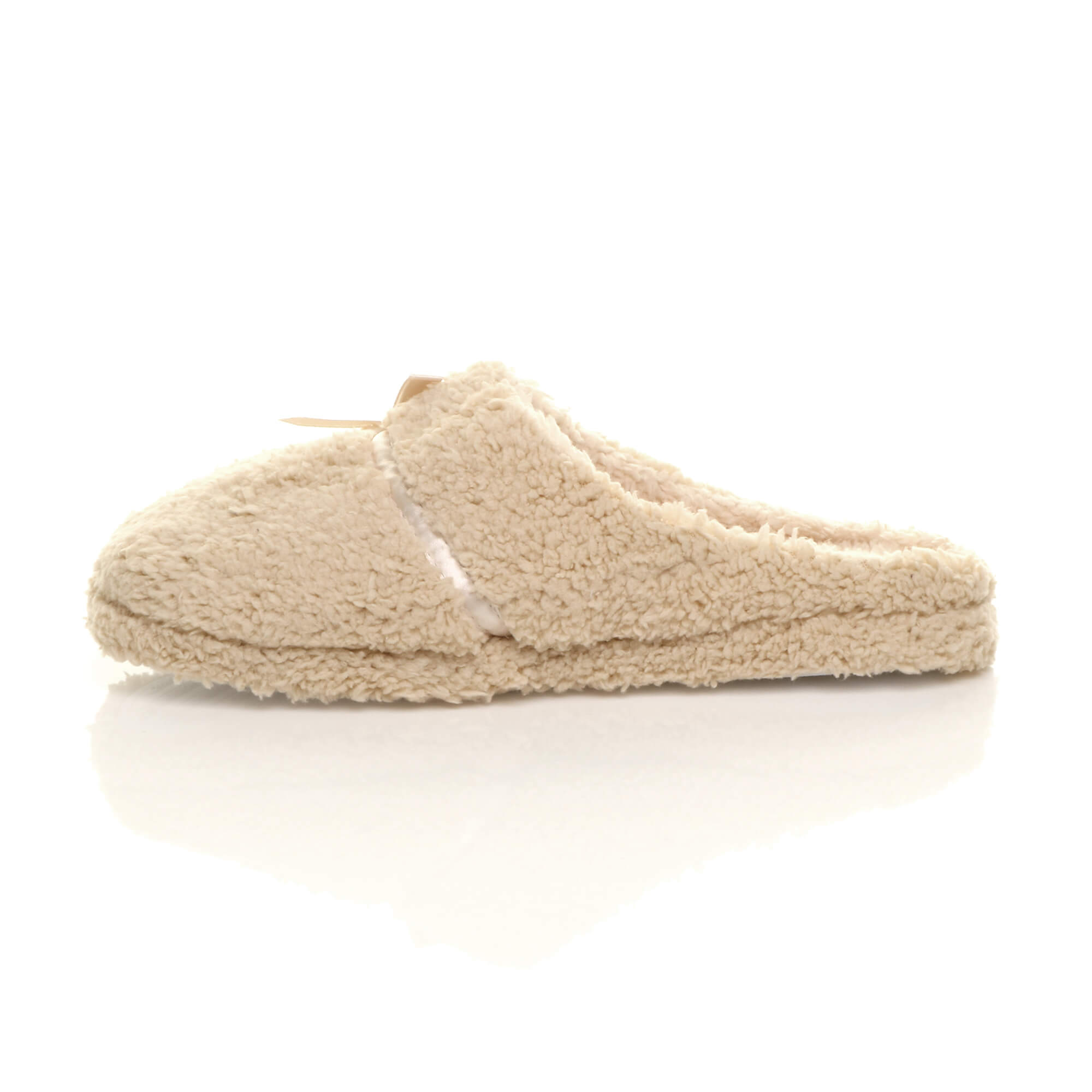 Beige AJVANI Beige Fleece Mules Slippers, Image 2 of 5
