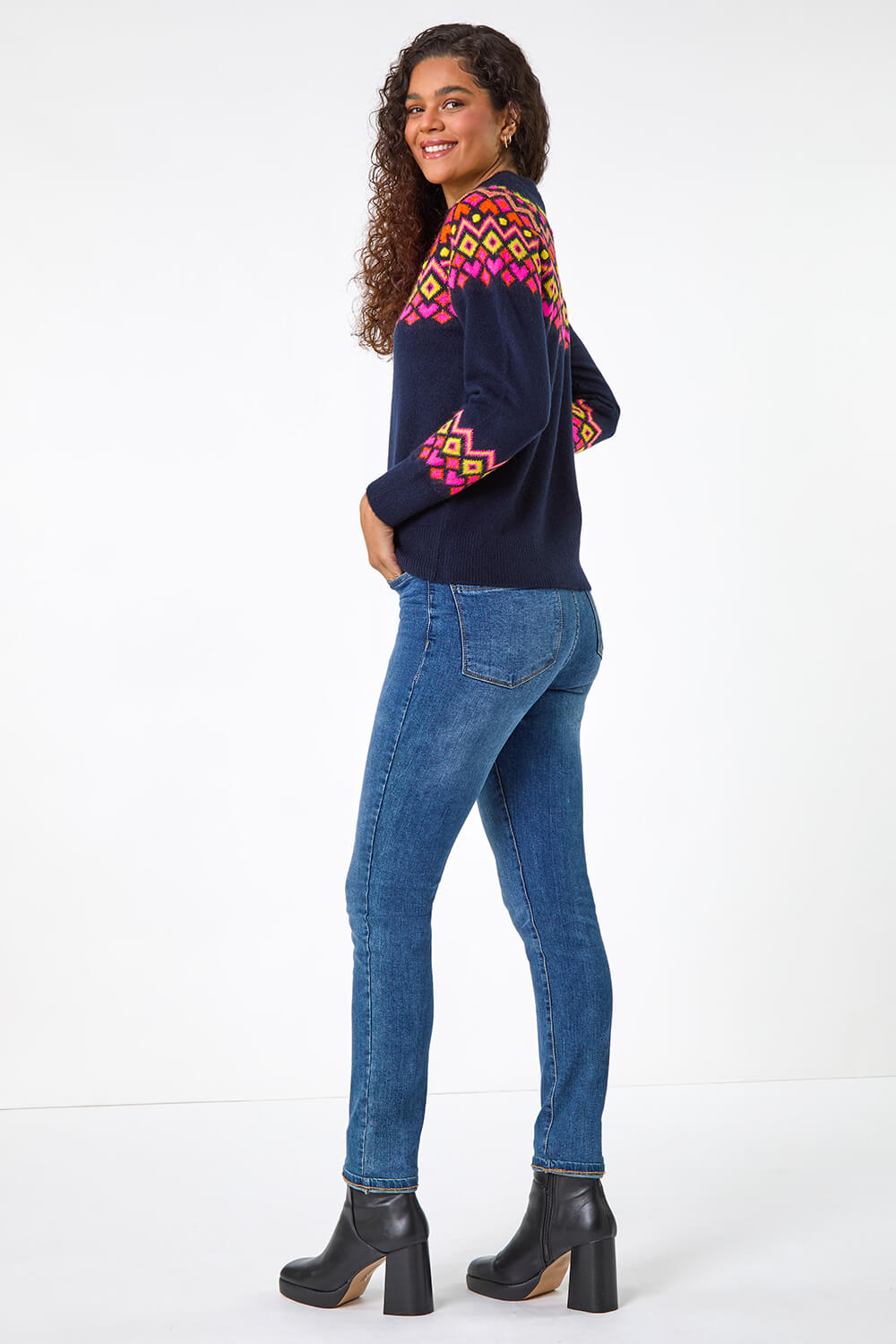 Midnight Pink Heart Print Crew Neck Knit Jumper, Image 4 of 5