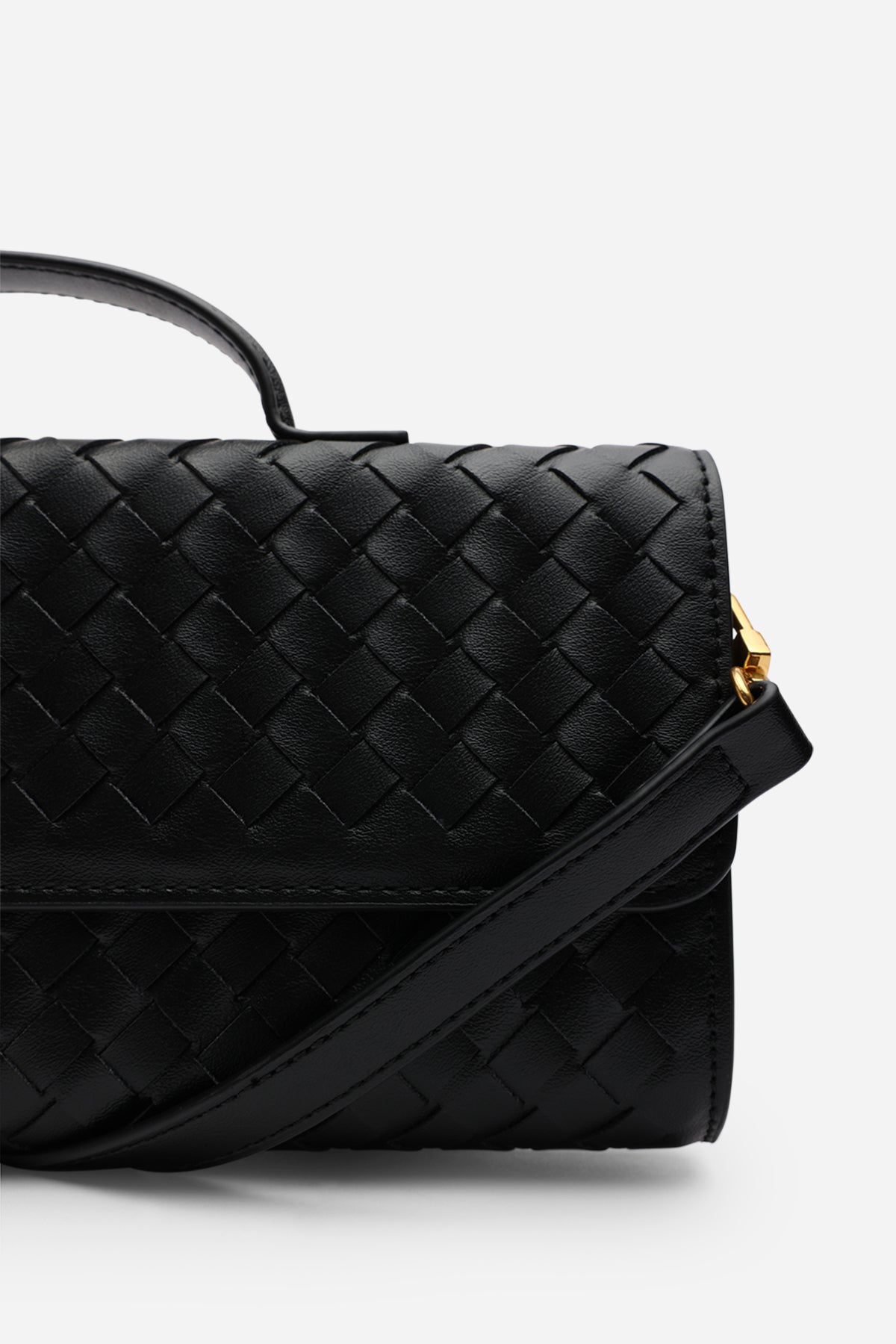 Black Petal Envelope Style Woven Clutch Bag, Image 6 of 8