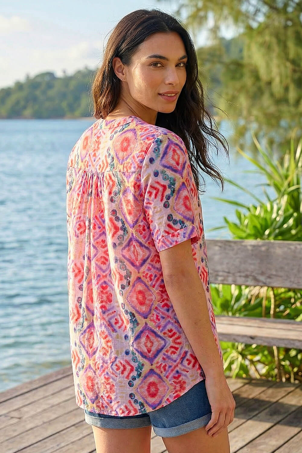 Purple Watercolour Print Embellished Top, Image 4 of 4