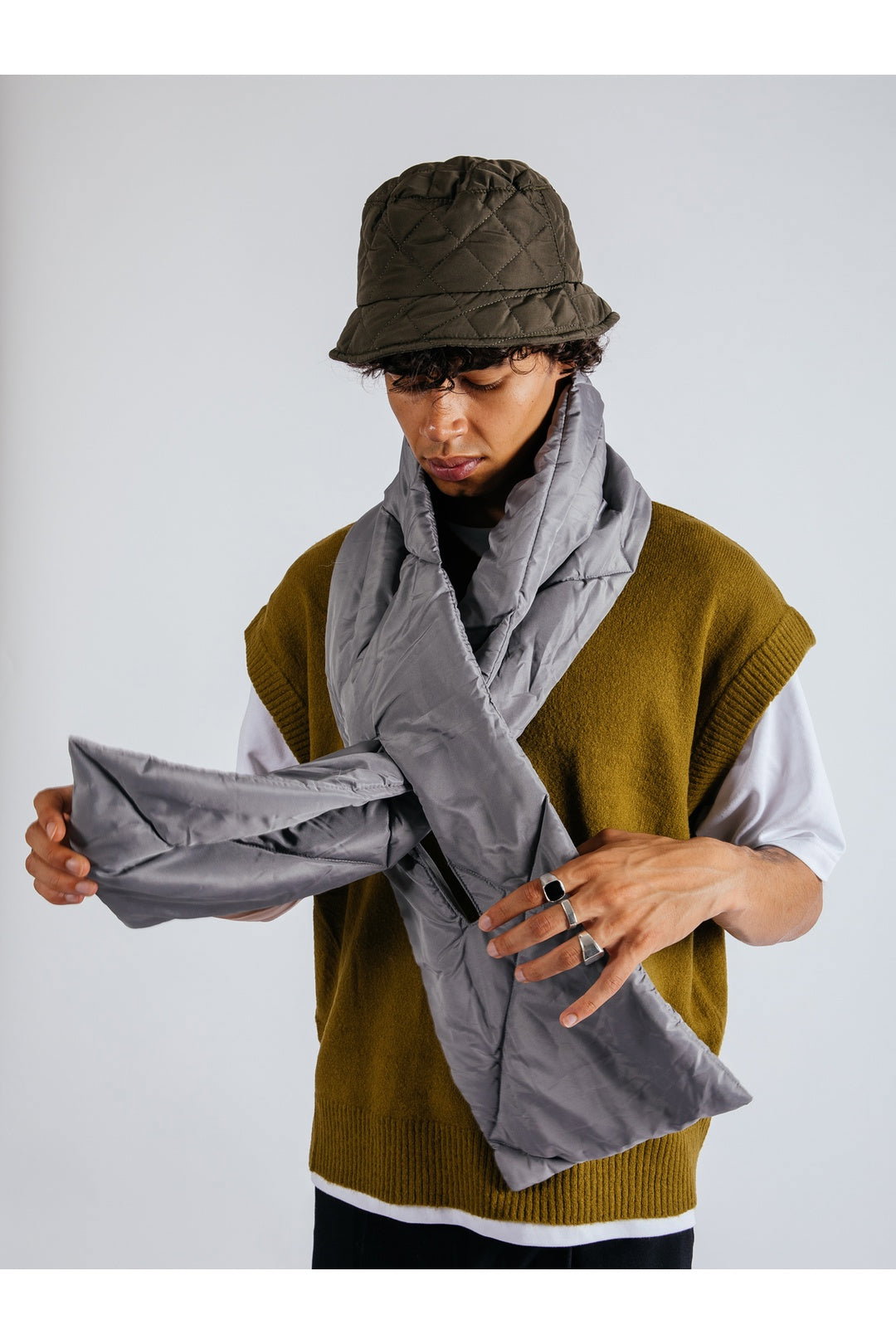 Grey SVNX Grey Puffer Scarf, Image 4 of 4