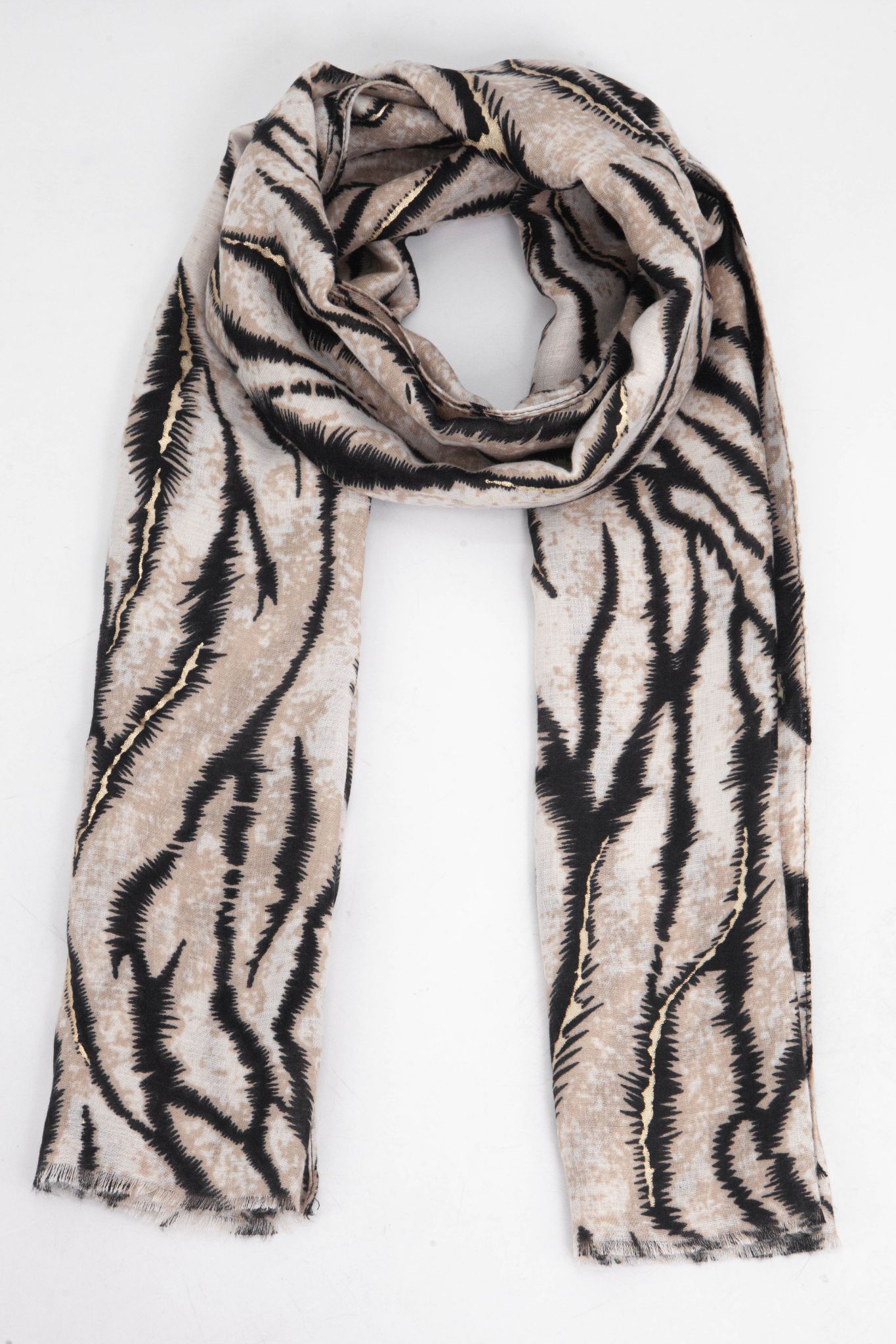 Cream Tiger Stripe Lightweight Foil Scarf, Image 1 of 3