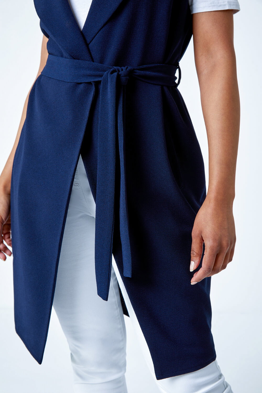 Navy  Petite Sleeveless Longline Jacket, Image 7 of 6