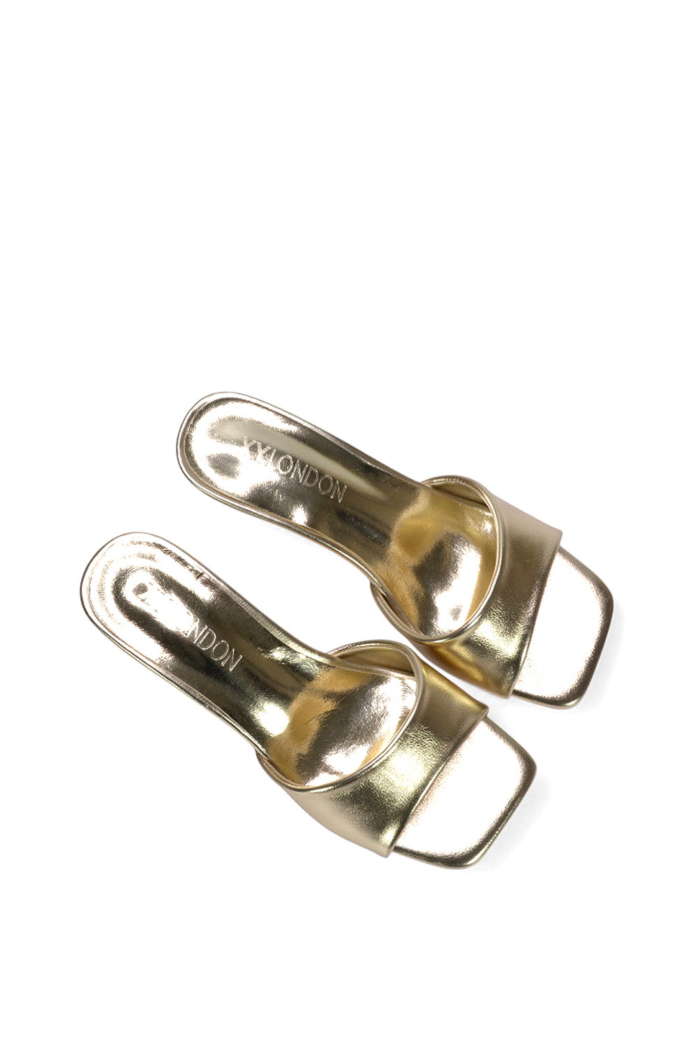 Gold XY LONDON Gold 'Pearl' Square Toe Stiletto Kitten Heel Mule Sandals, Image 6 of 6