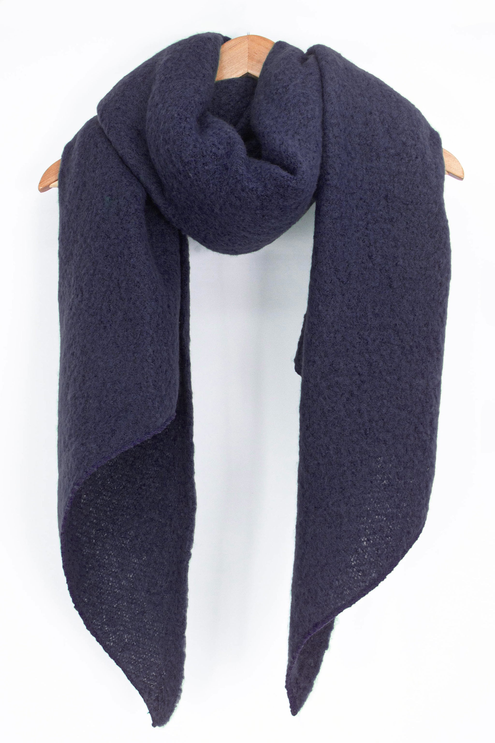 Navy Blue Plain Heavyweight Asymmetric Winter Scarf, Image 3 of 4