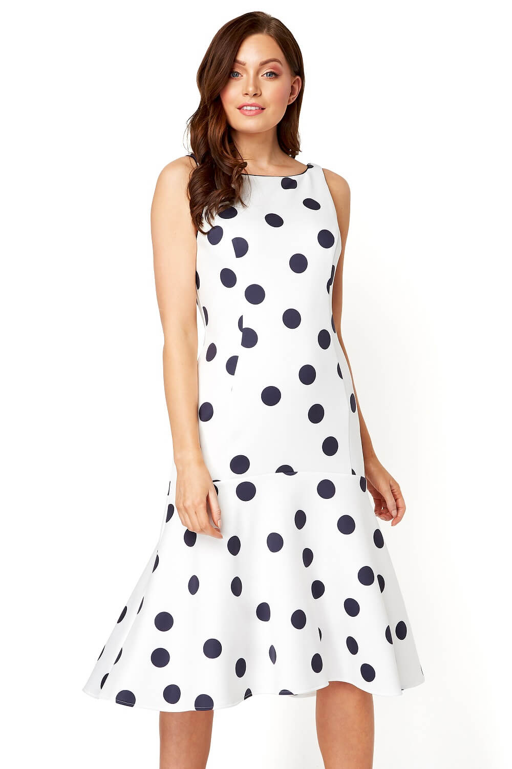 Ivory Spot Print Flute Hem Midi Dress, Image 3 of 5