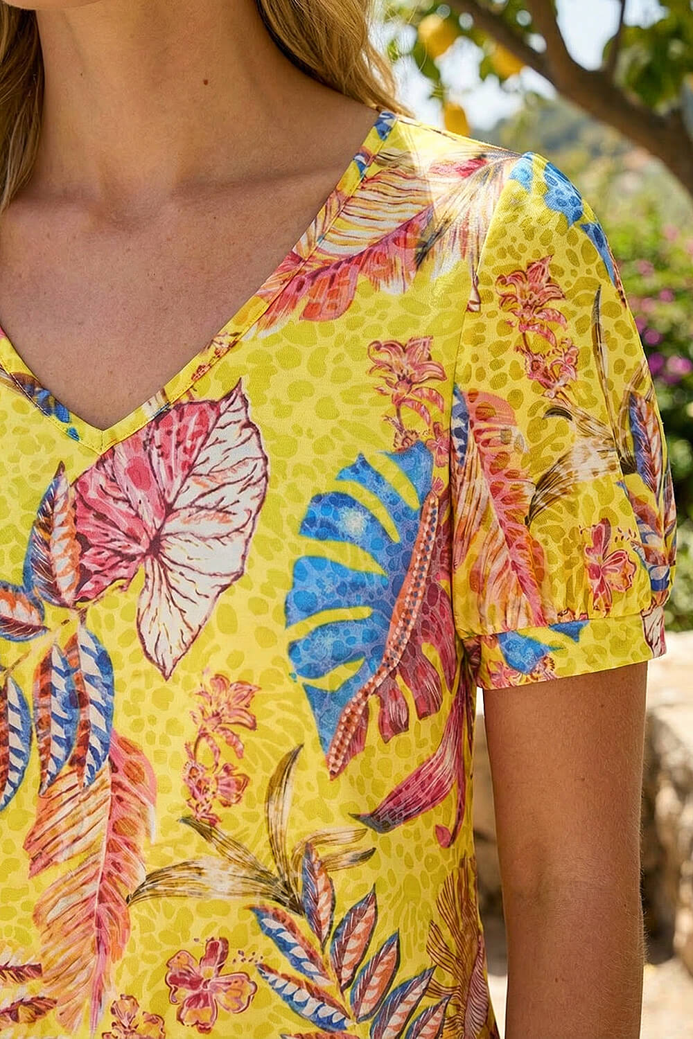 Yellow Floral Print Bubble Hem Tee, Image 5 of 4
