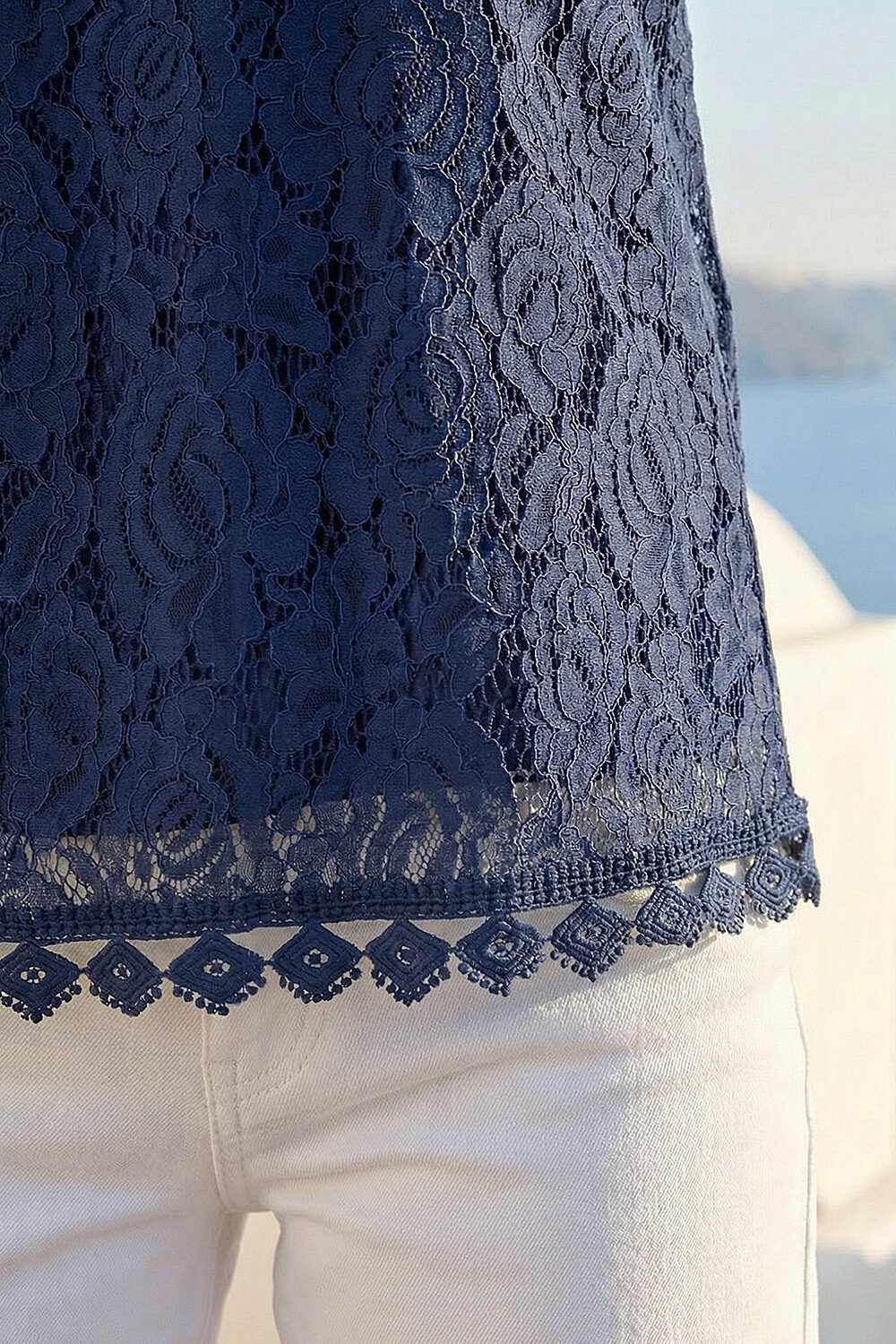 Navy Lace Detail Bardot Top, Image 5 of 4