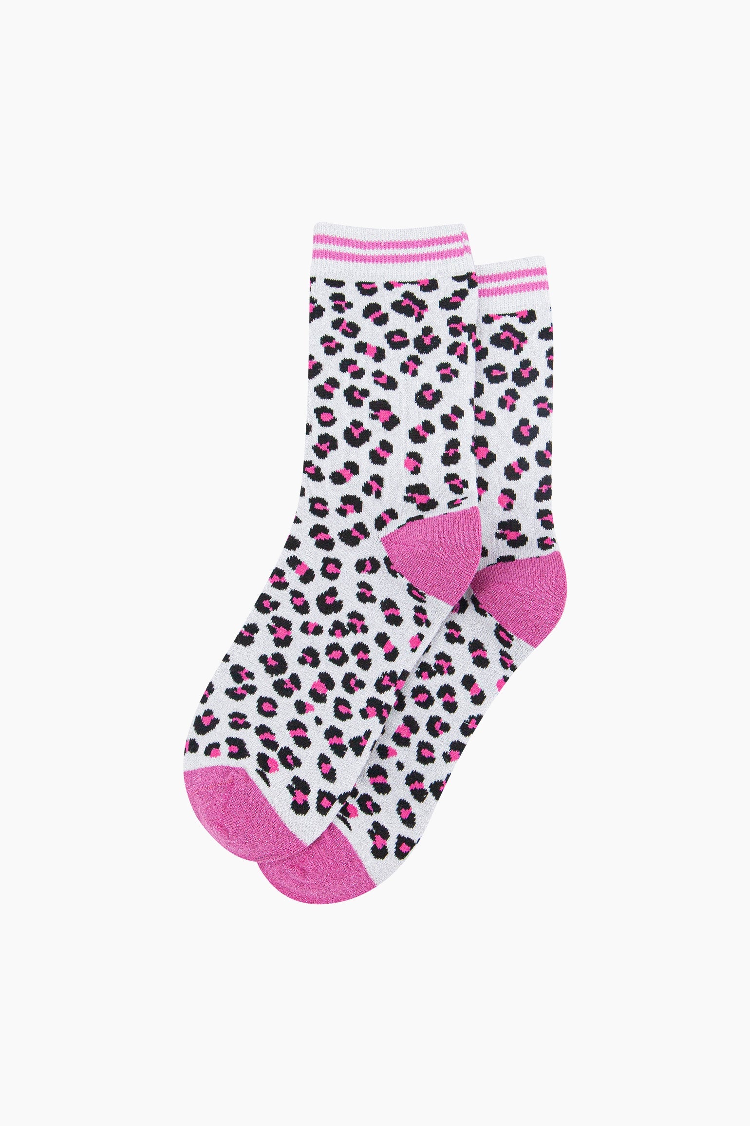 White Sock Talk White Leopard Combed Cotton Glitter Socks, Image 3 of 4