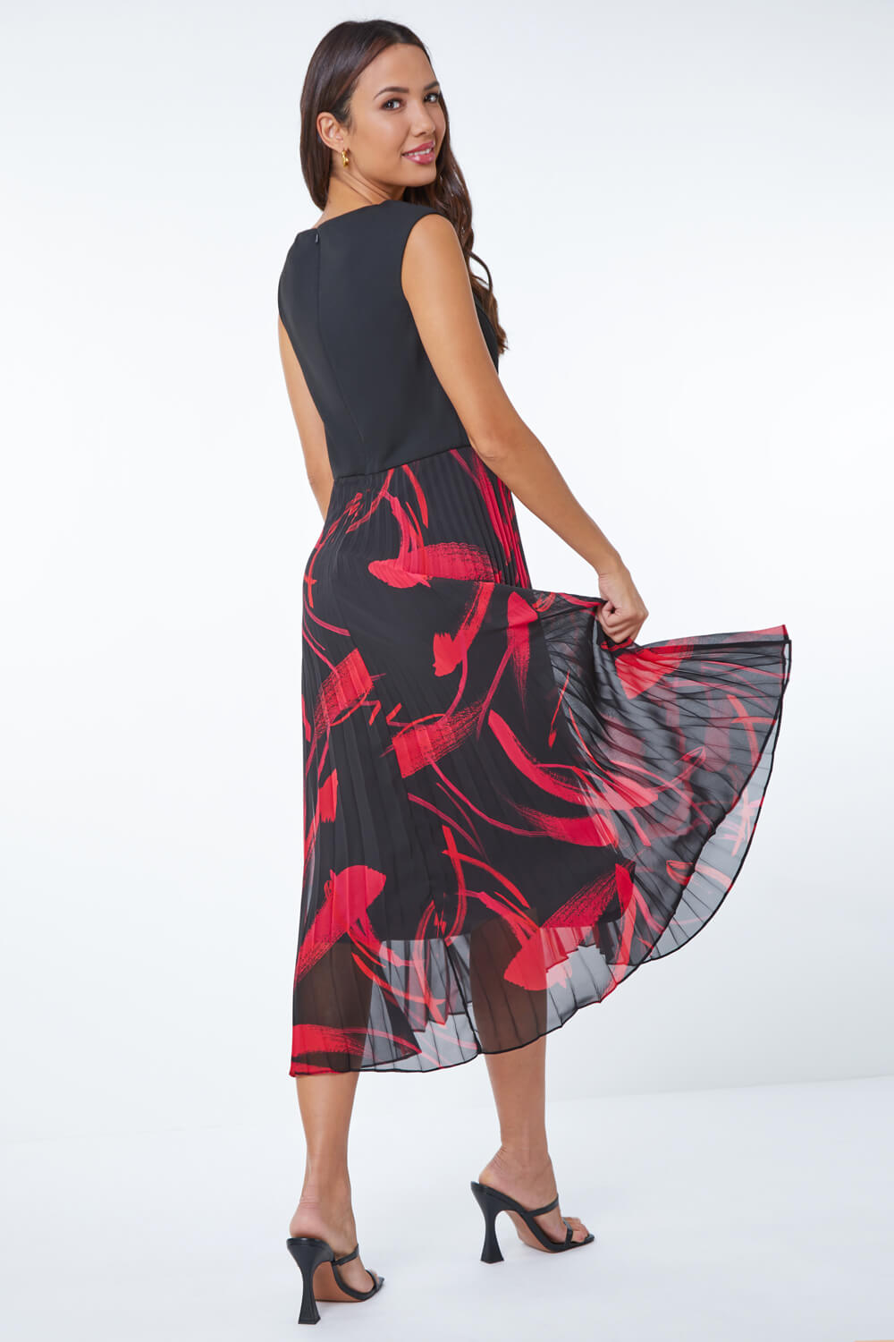 Open Back Abstract Print Midi Dress