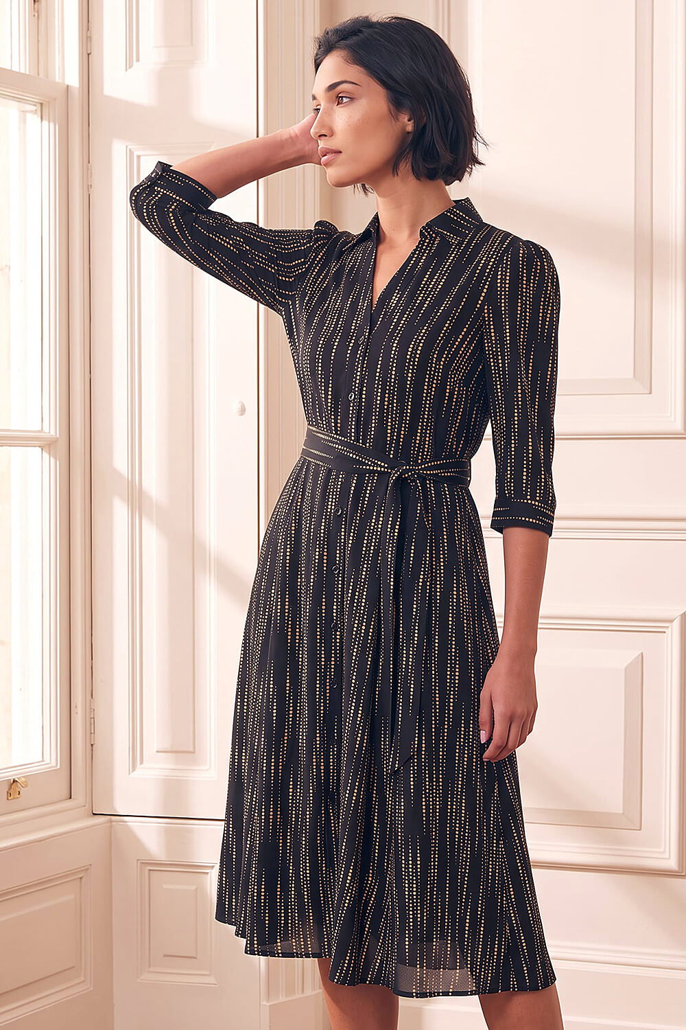Roman Petite Women's Black Abstract Shirt Dress Size 16