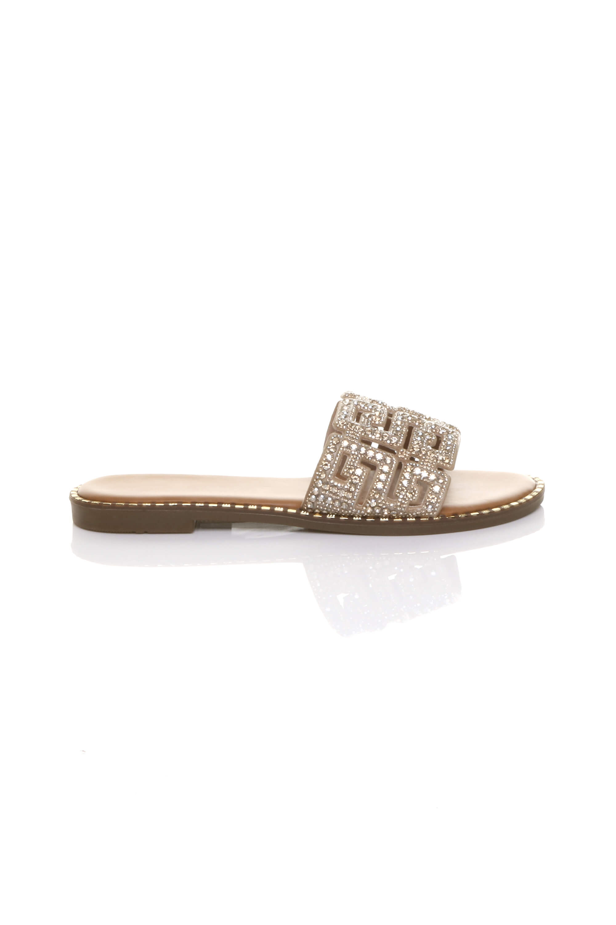Gold Flat Diamante Mule Sandals Flip Flips Sliders, Image 2 of 4