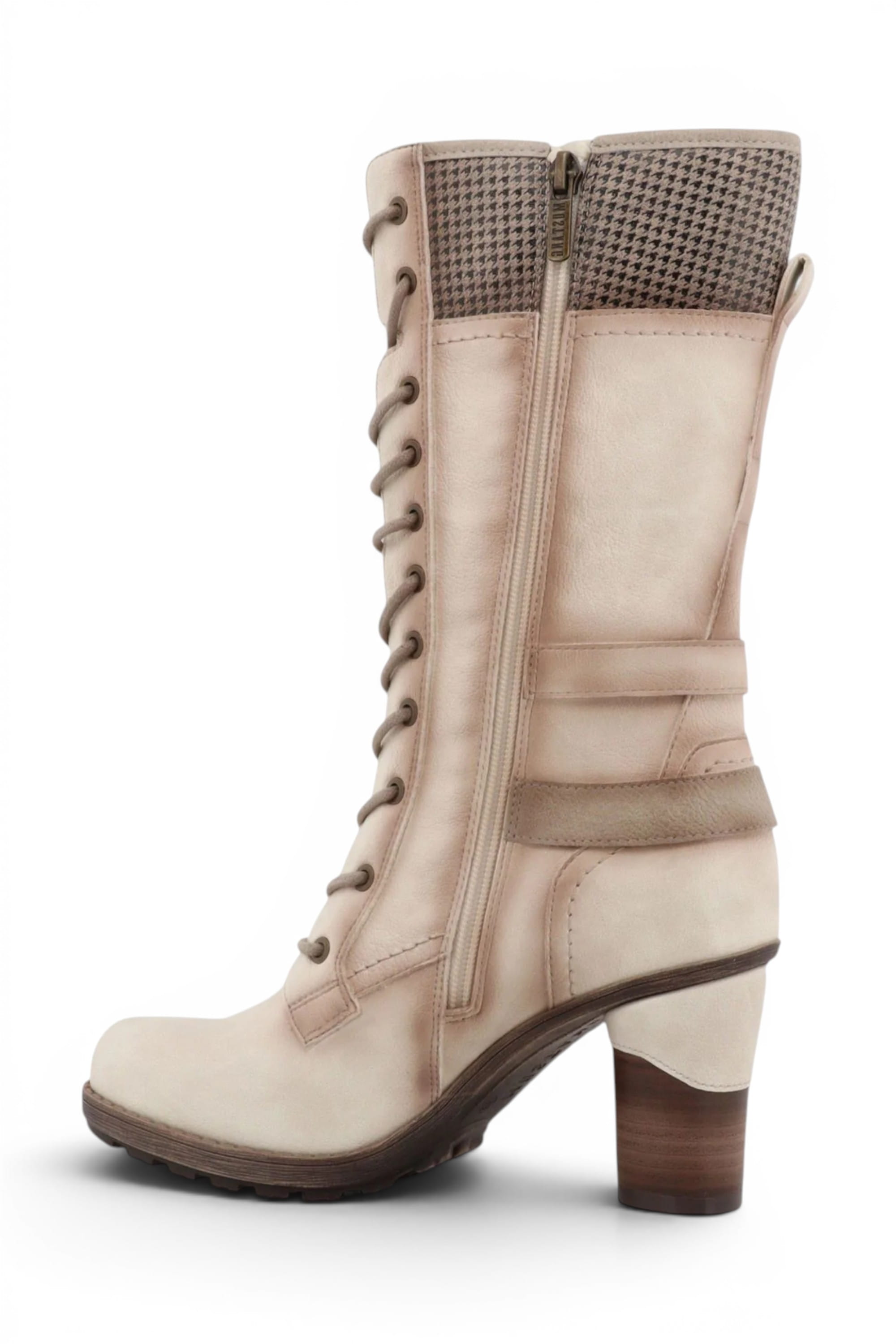 Cream Womens Heeled Combat Boots - M0162002, Image 5 of 7