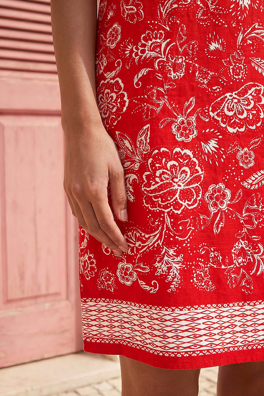 Red Paisley Print Linen Blend Shift Dress, Image 5 of 4
