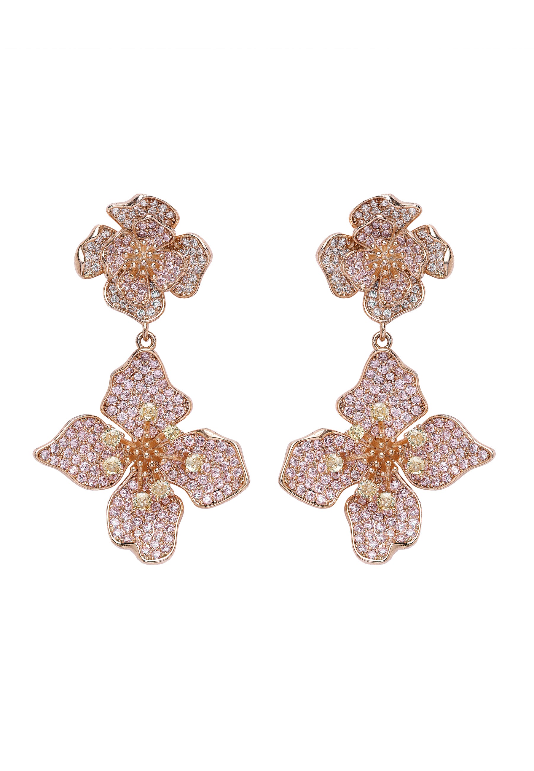 Pink Diva Two-Tiered Floral Drop Earrings