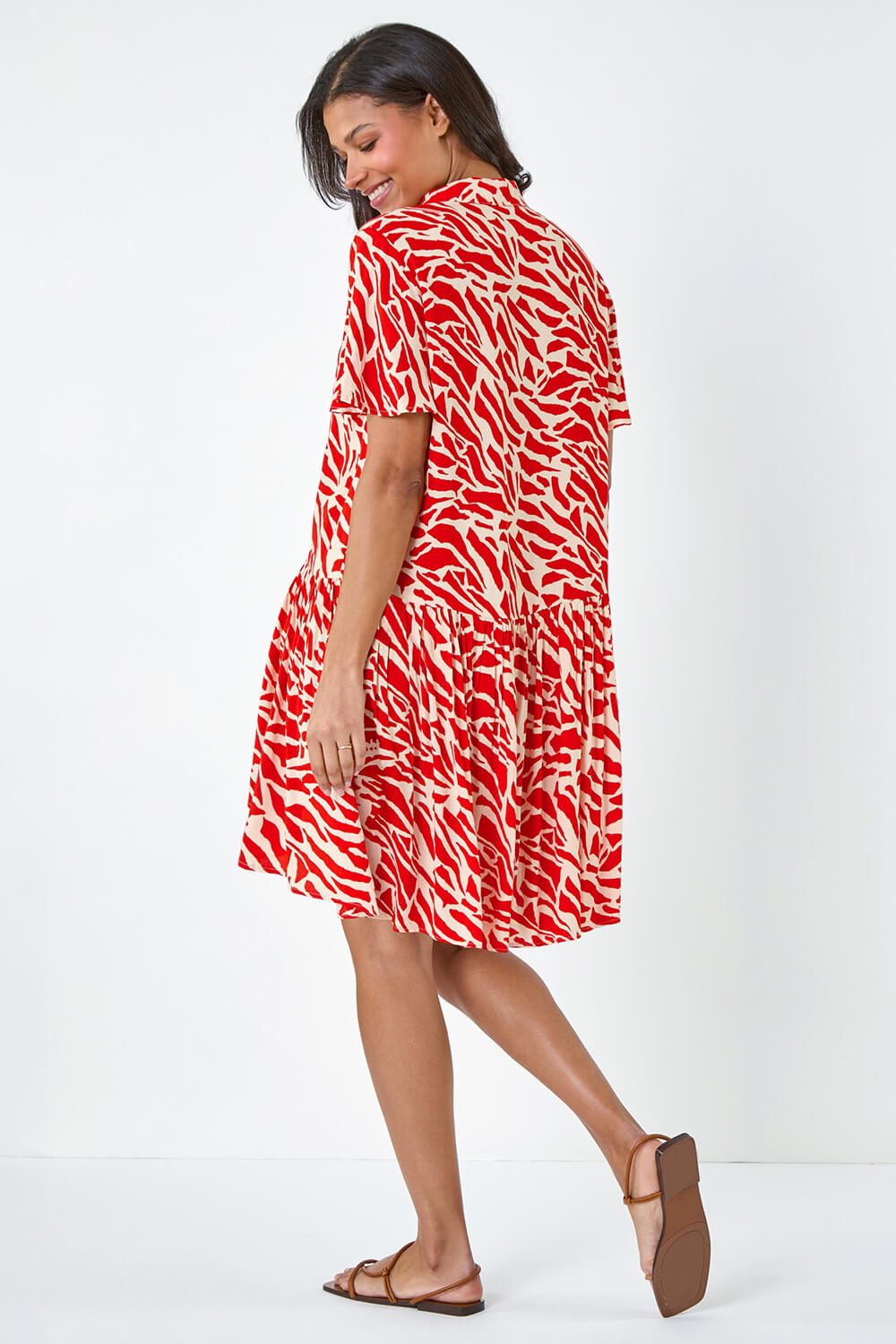 ORANGE Animal Print Tiered Smock Dress, Image 4 of 5