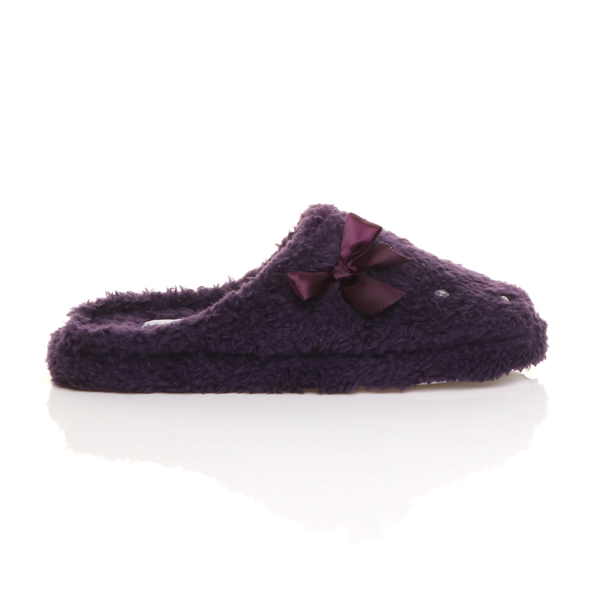Purple Fleece Diamante Mules Slippers, Image 2 of 5