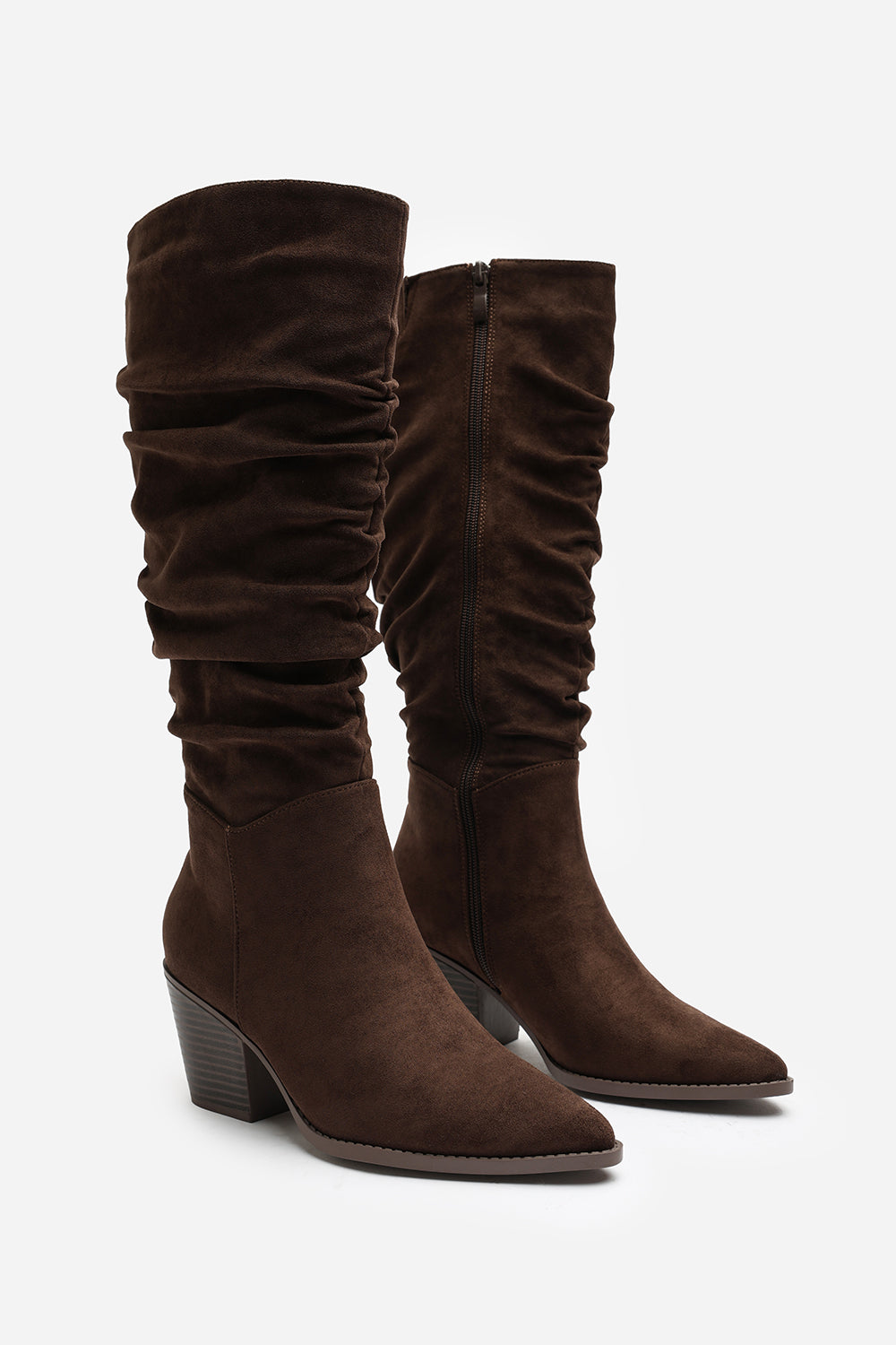Dark Brown Drelia Ruched Western Knee High Boot, Image 3 of 4