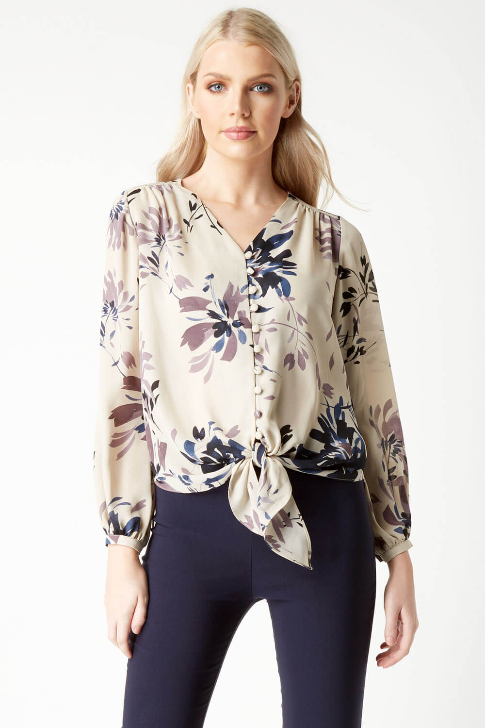 Multi Printed Knot Front Blouse, Image 1 of 5
