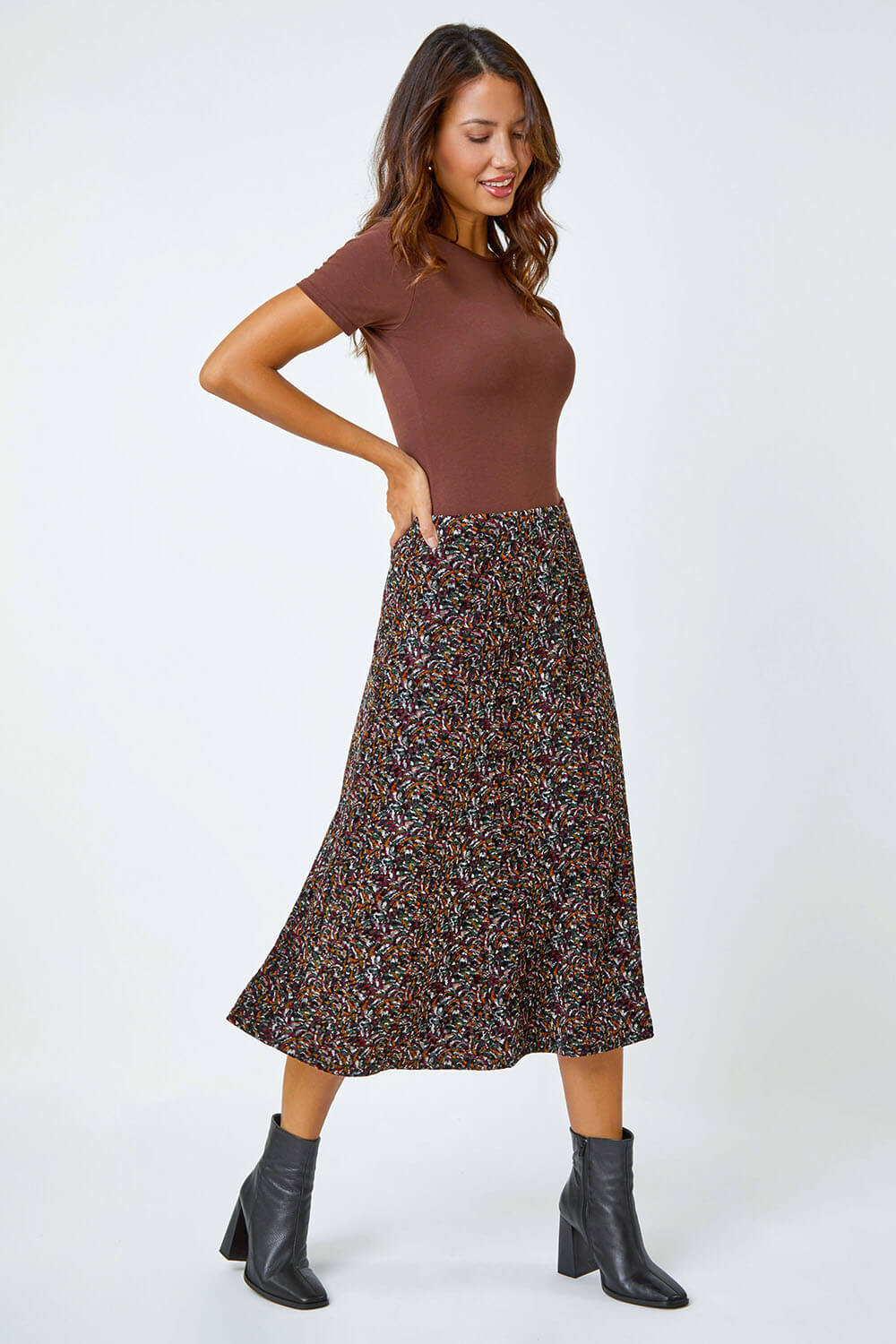 Multi  Textured Abstract Print Stretch A line Skirt, Image 3 of 5