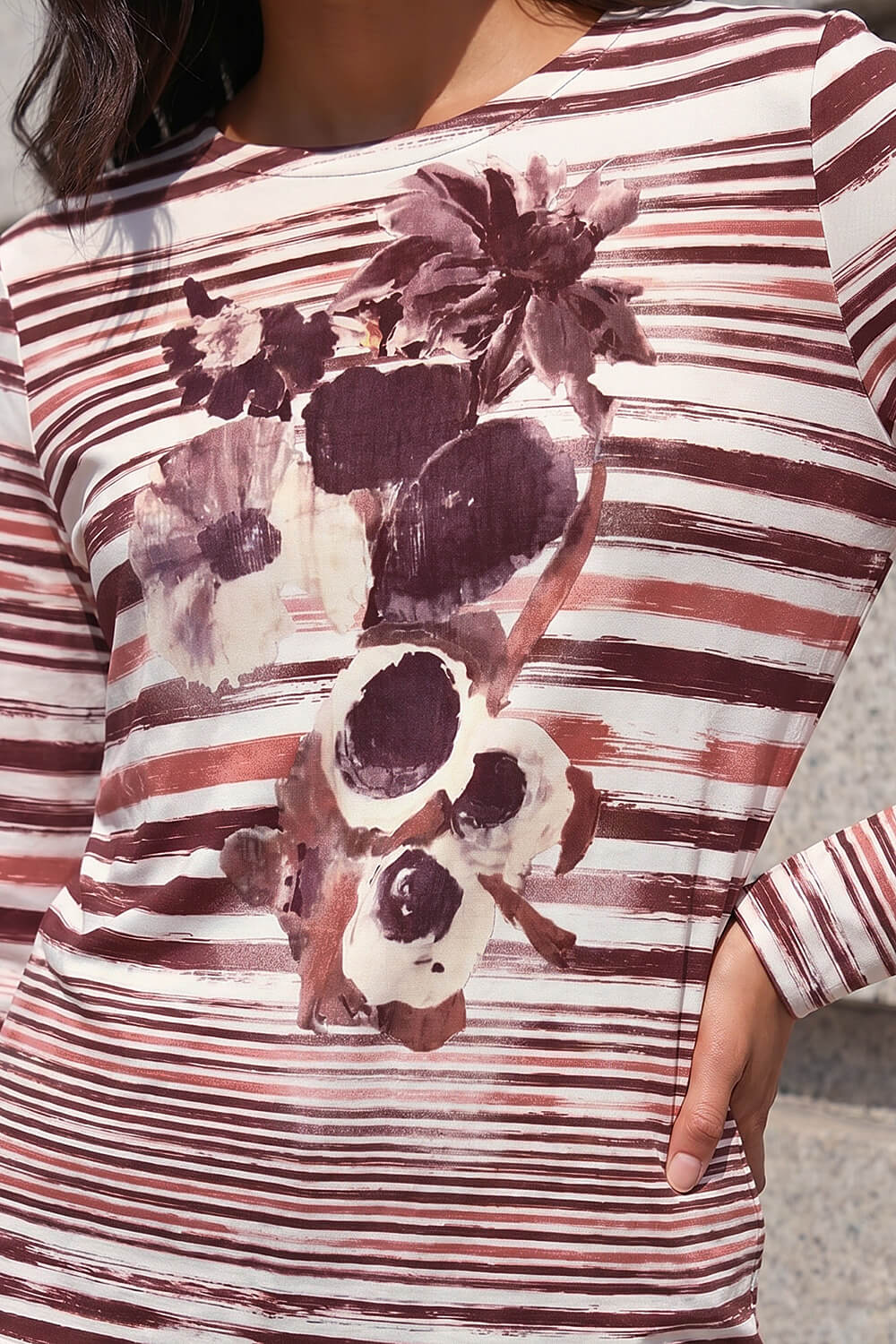 Rust Floral Stripe Print Top, Image 5 of 4