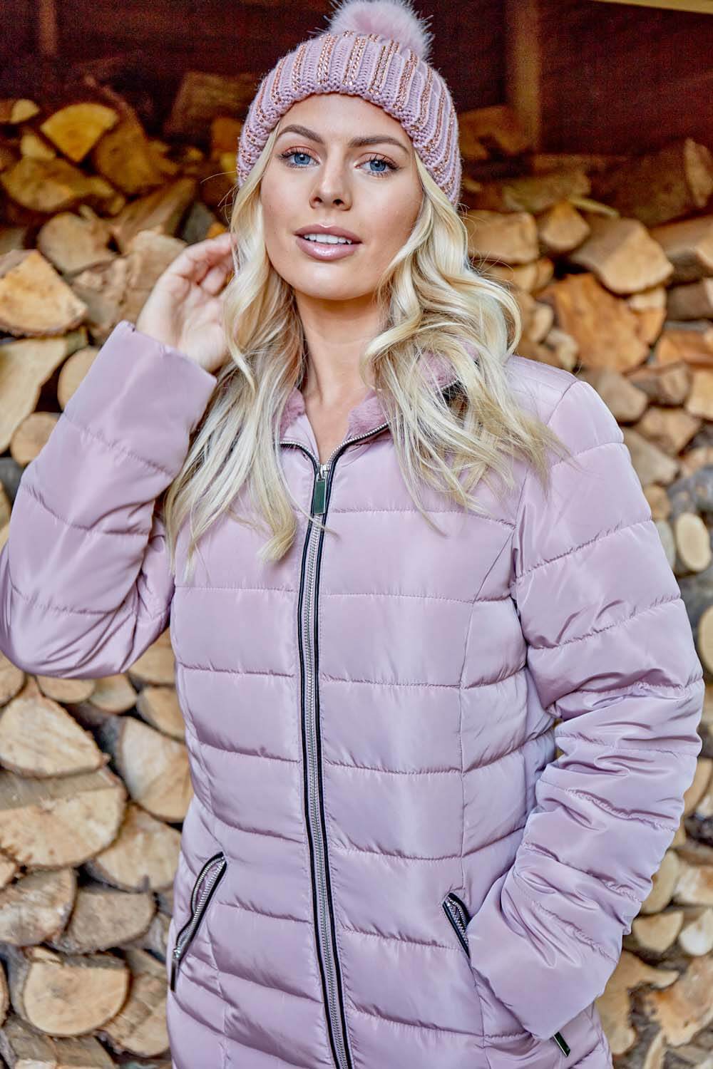 Light Pink Short Zip Through Padded Coat, Image 5 of 5