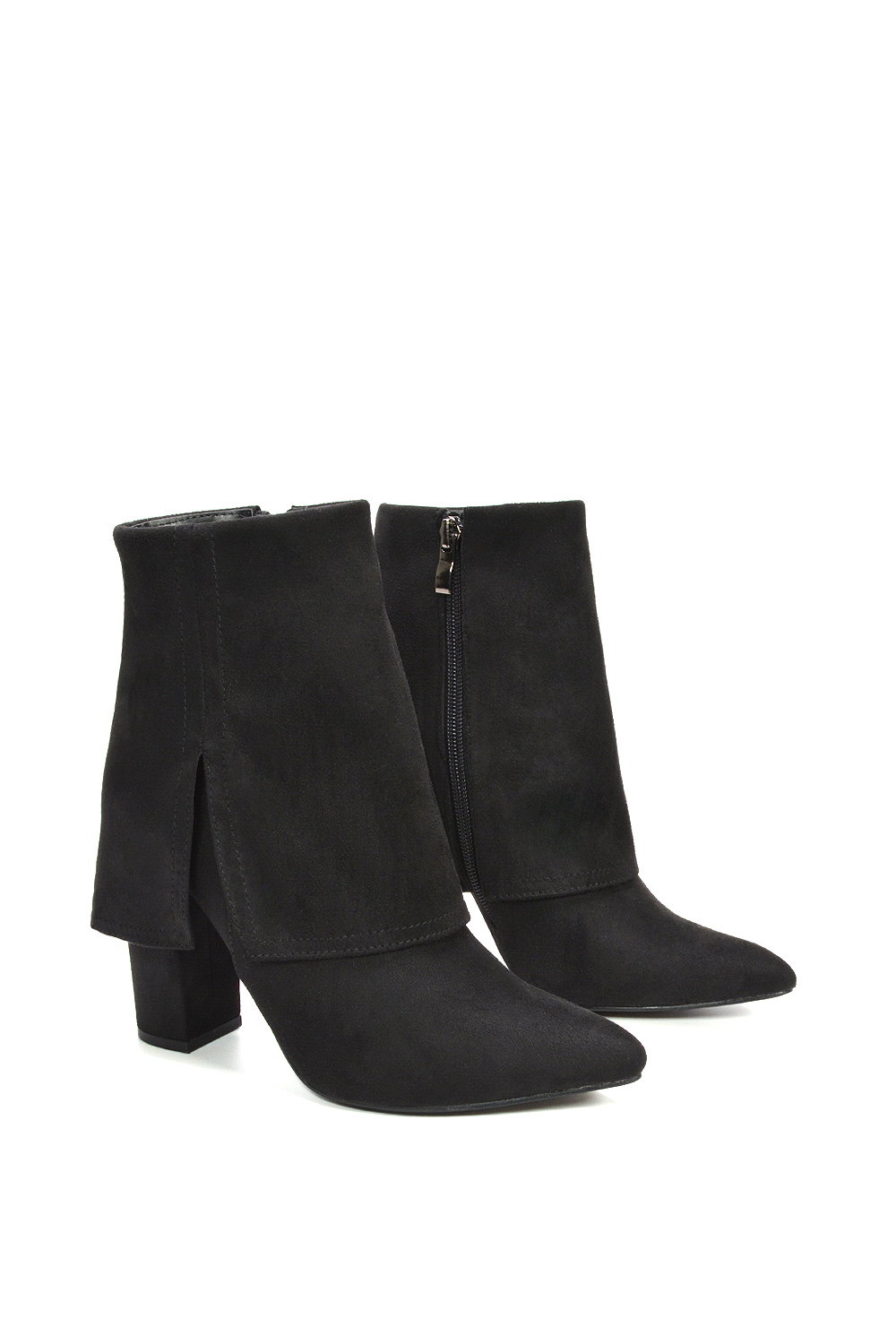 Black XY LONDON Black 'Ayla' Fold Over Ankle Boots Layered Point Toe Block Heel Booties, Image 5 of 6