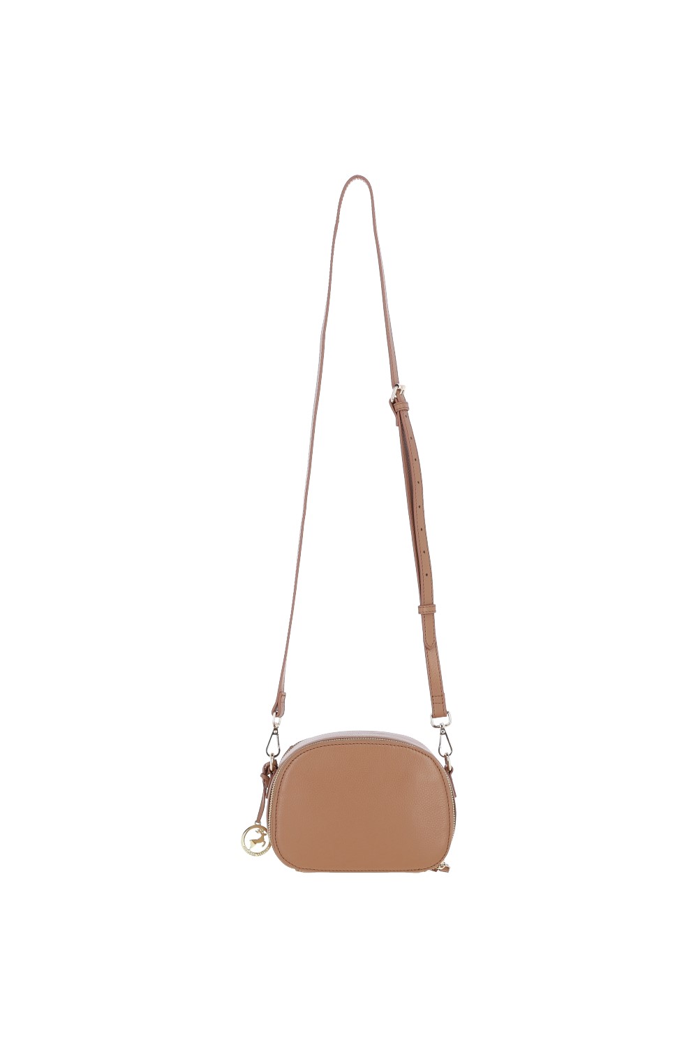 Camel Real Leather Compact Crossbody Bag with Adjustable Strap, Image 4 of 4