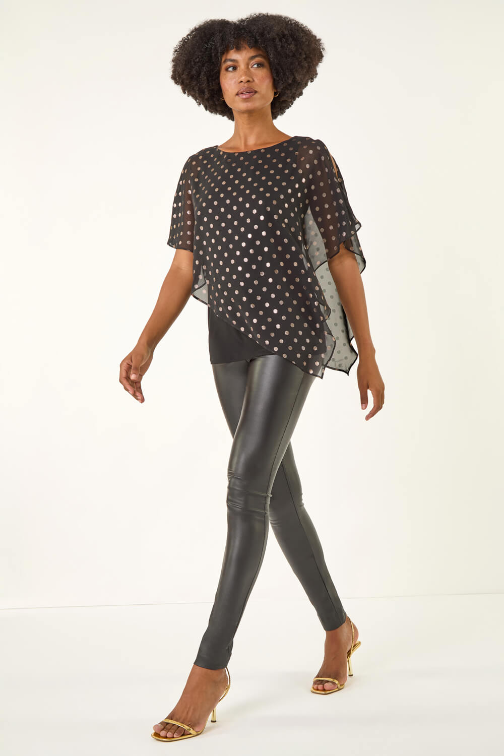 Black Foil Spot Overlay Asymmetric Top, Image 3 of 5