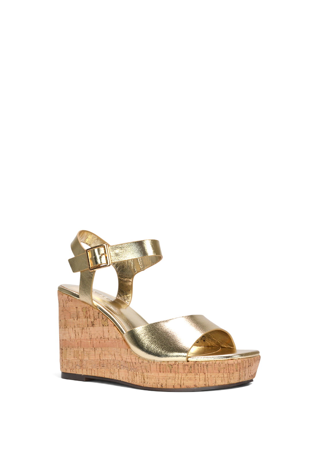 Gold 'Seraphina' Cork Platform Wedge Heel Sandals With Ankle Strap, Image 2 of 6
