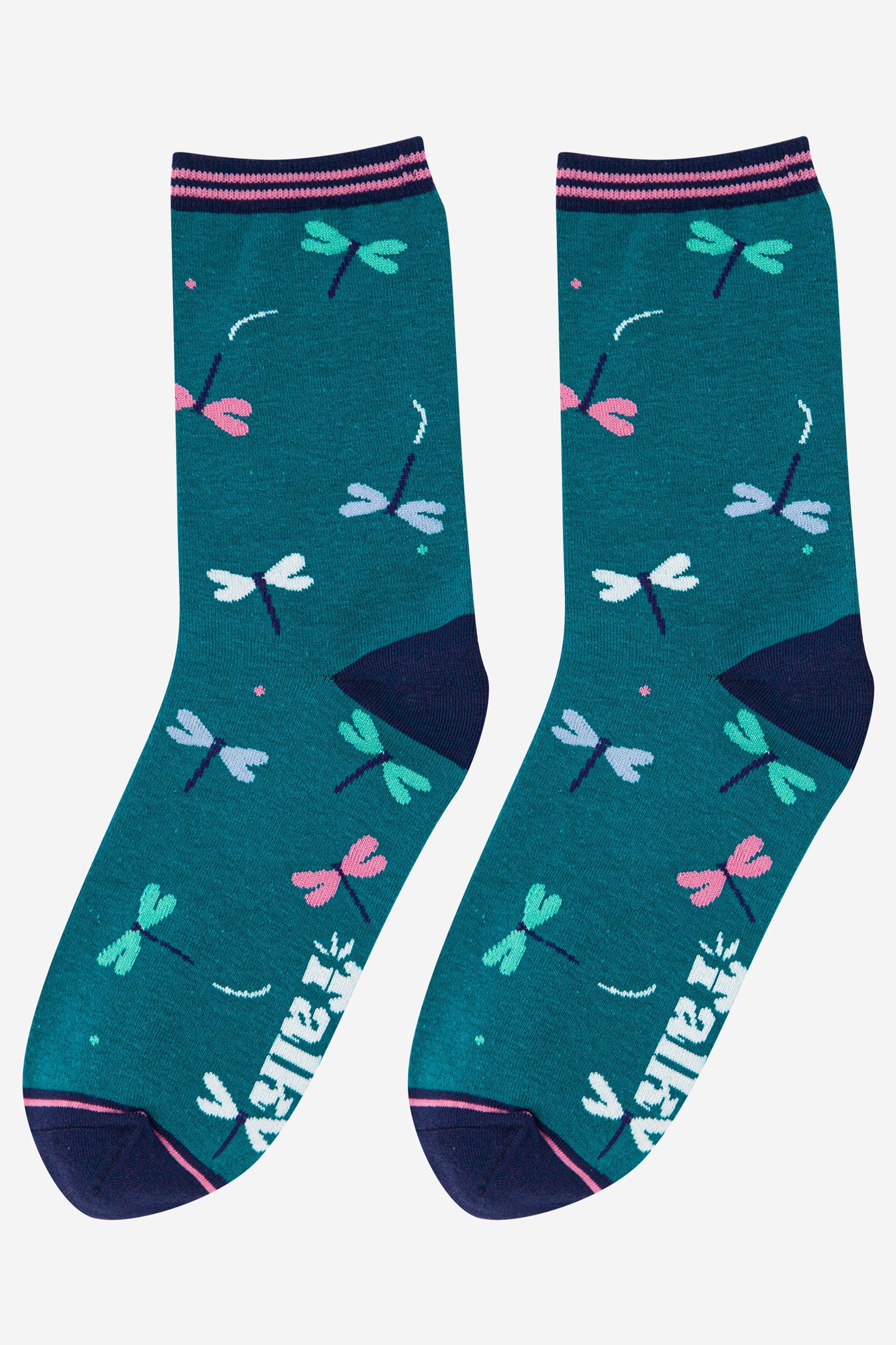 Teal Dragonfly Bamboo Ankle Socks, Image 2 of 3