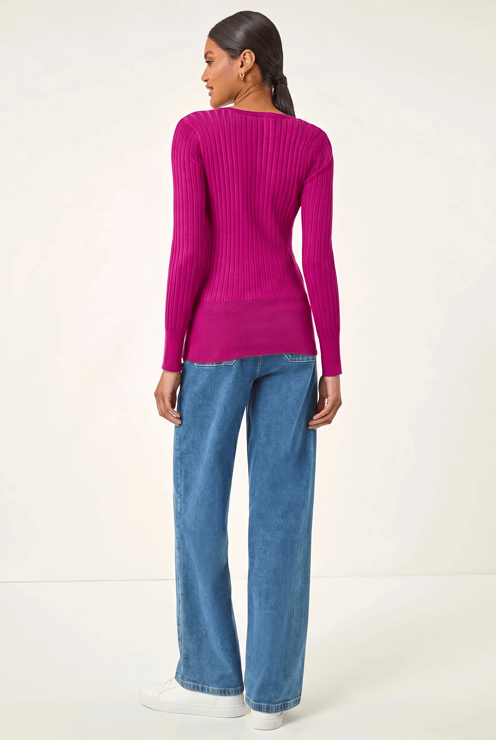 Magenta Scoop Neck Ribbed Knit Jumper, Image 4 of 5