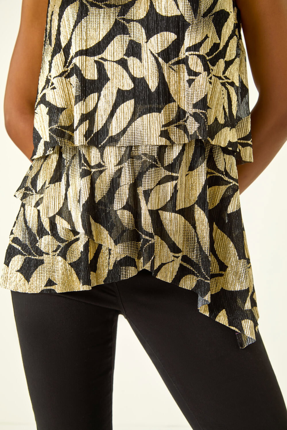 Gold Plisse Foil High Neck Top, Image 6 of 5