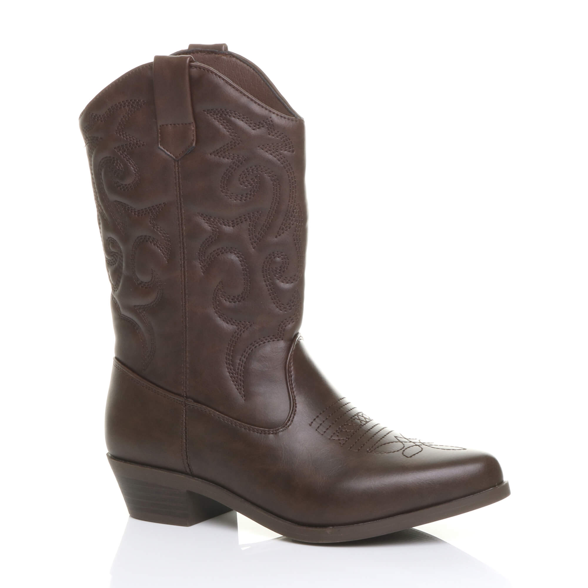 Black Low Cuban Heel Embroidered Cowboy Western Boots