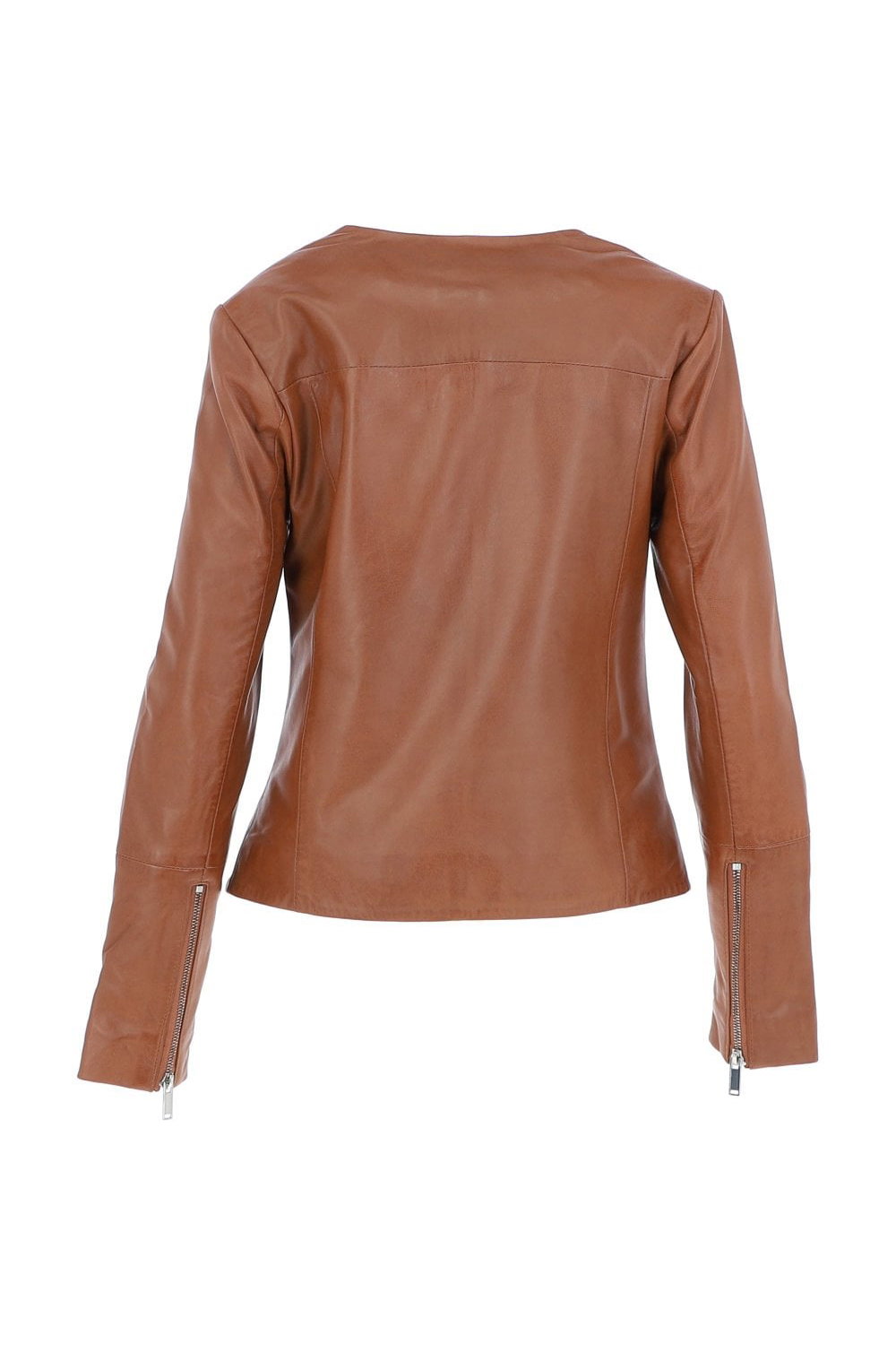 Tan Ashwood Leather Tan 'Francesca' Collarless Real Leather Fashion Jacket, Image 4 of 5