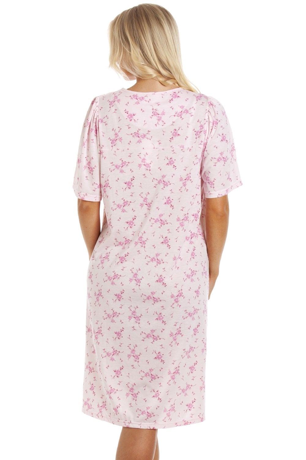 Pink Camille Lingerie Pink Short Sleeve Button Up Floral Nightdress, Image 5 of 6