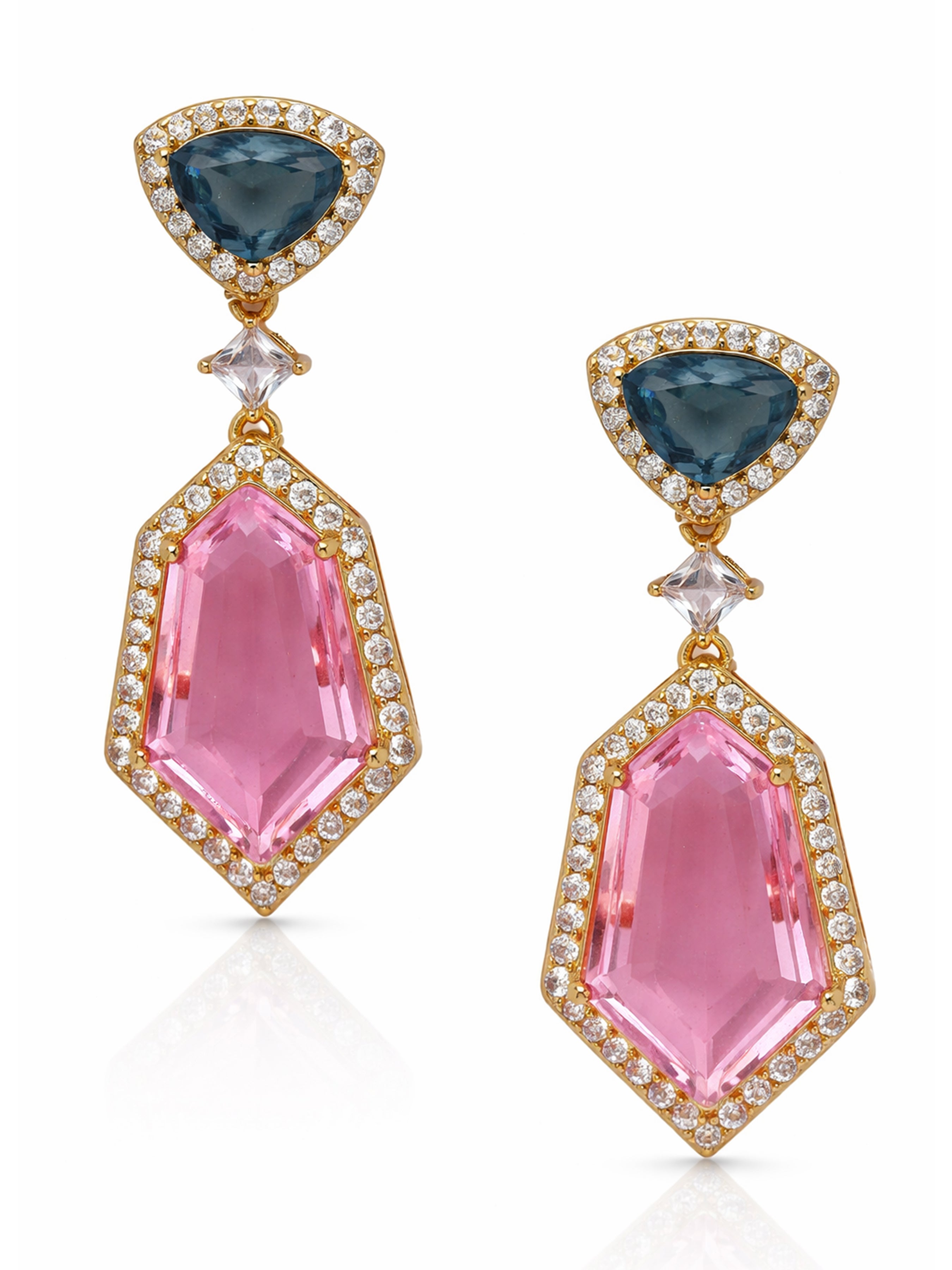 Pink Geometric Double Stone Drop Earrings