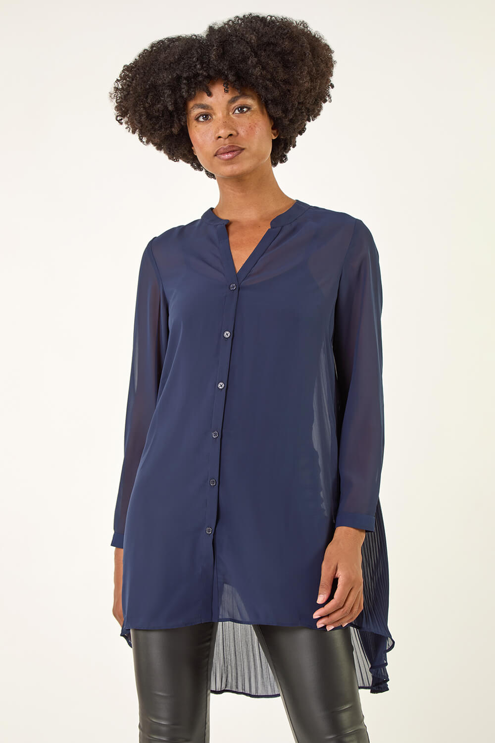 Navy V-Neck Pleated Back Blouse, Image 5 of 5