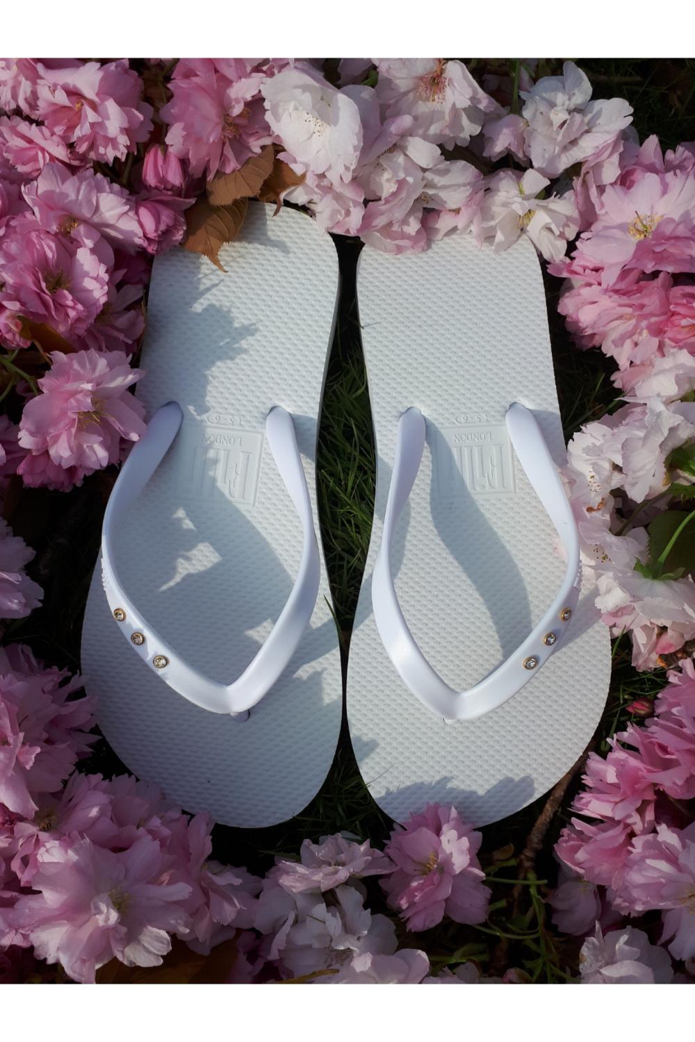 White Filli London White St Tropez Crystal Flip Flops, Image 1 of 4