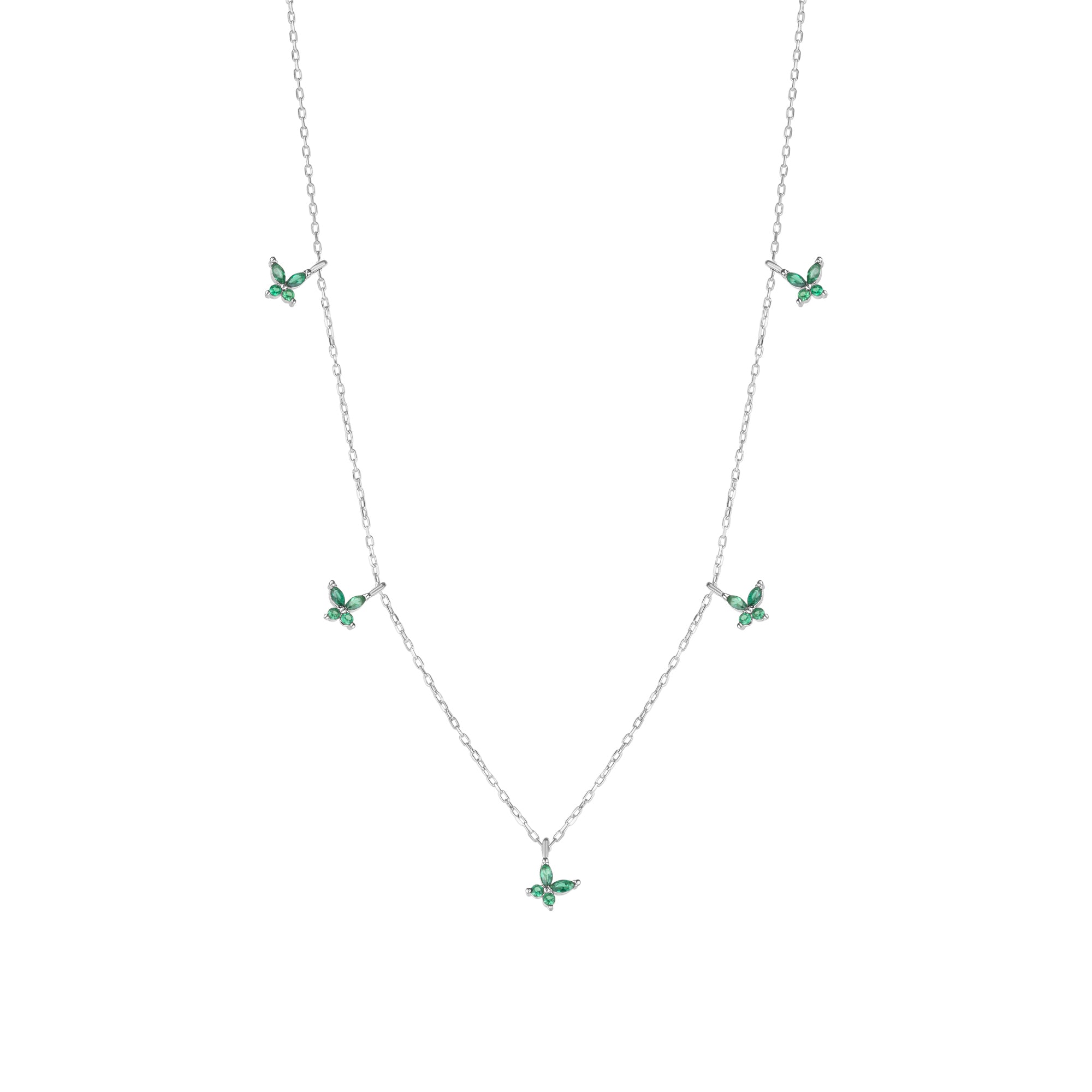 Silver Green Butterfly Sterling Silver Charm Necklace, Image 1 of 3