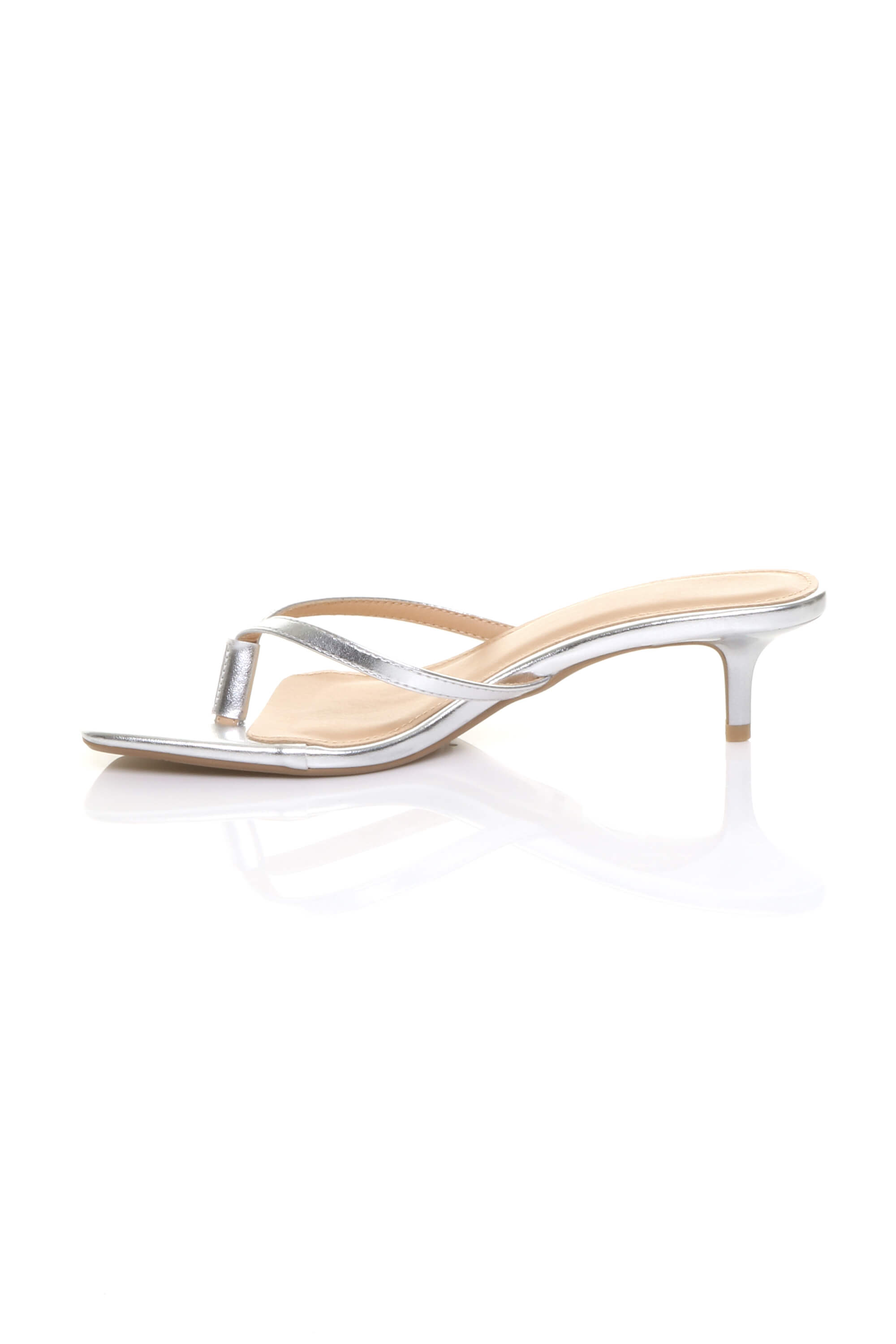 Silver AJVANI Silver Low Kitten Heel Toe Post Slip On Square Toe Sandals, Image 3 of 5