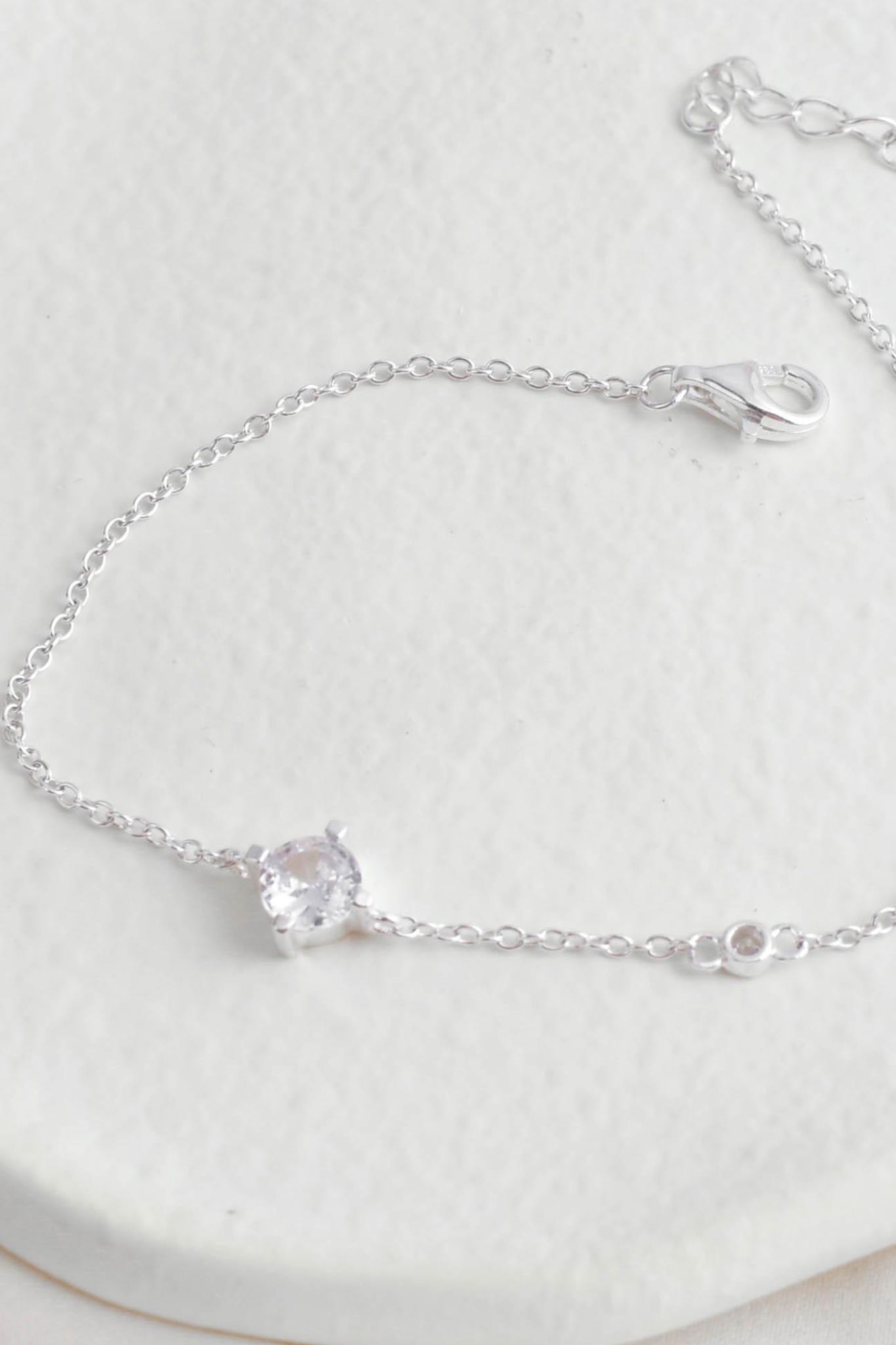 Silver Sterling Silver Dainty Minimalist CZ Bracelet, Image 3 of 4