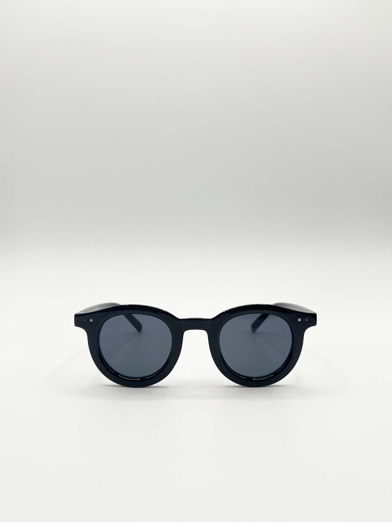 Black Classic Bold Rounded Sunglasses in Black, Image 5 of 6