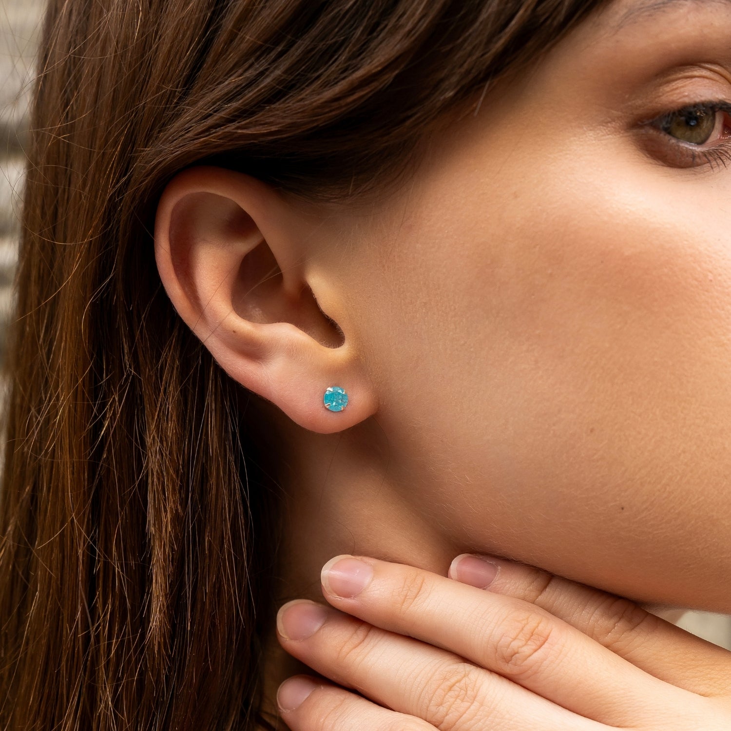 Silver Sterling Silver Glittering Blue Stud Earring, Image 2 of 4