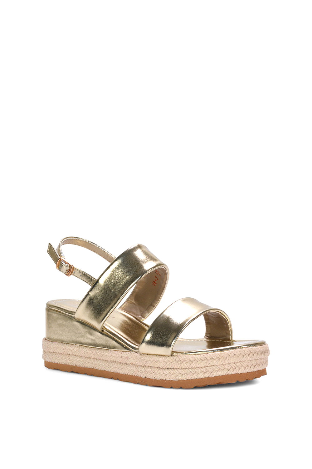 Gold XY LONDON Gold 'Ally' Low Heel Platform Wedge Espadrill  Slingback Sandals, Image 2 of 5